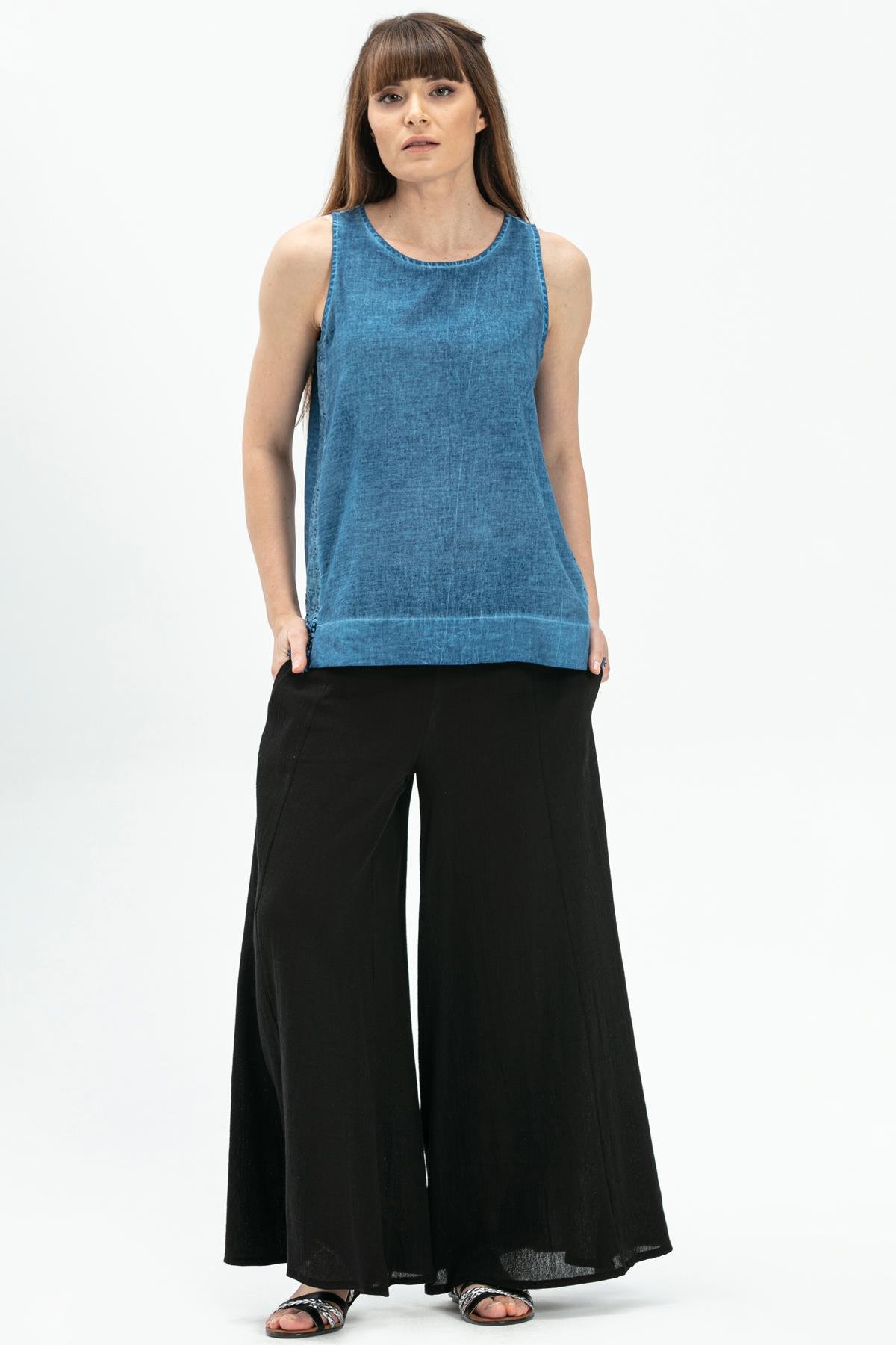 Toptan Kolsuz Poplin Zeyno Bluz İndigo