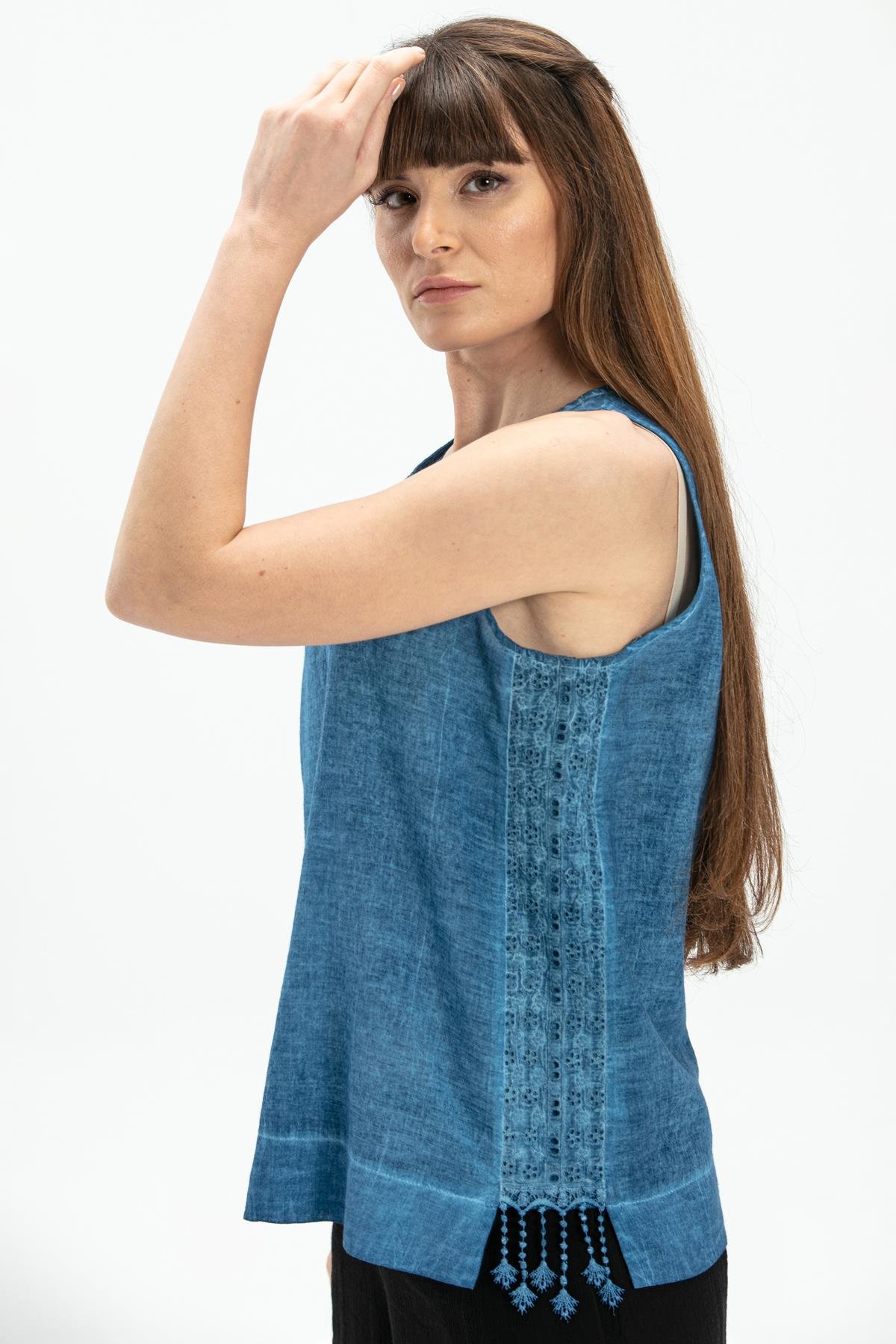 Toptan Kolsuz Poplin Zeyno Bluz İndigo