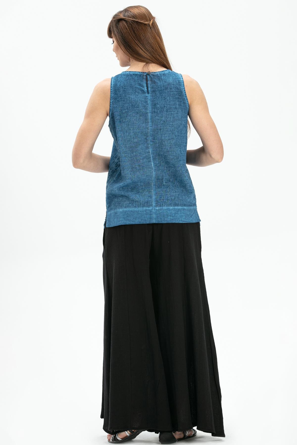 Toptan Kolsuz Poplin Zeyno Bluz İndigo