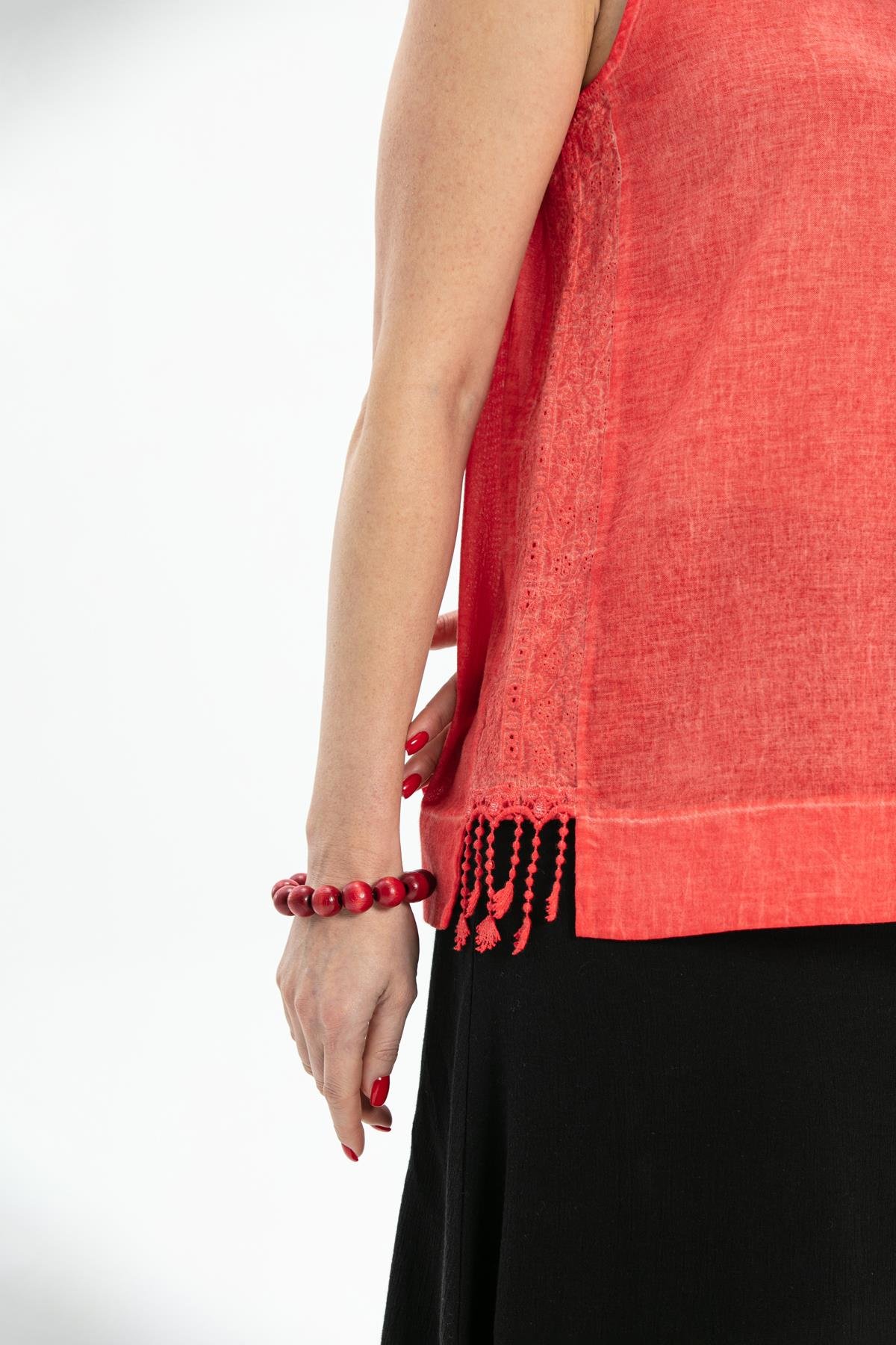 Toptan Kolsuz Poplin Zeyno Bluz Mercan