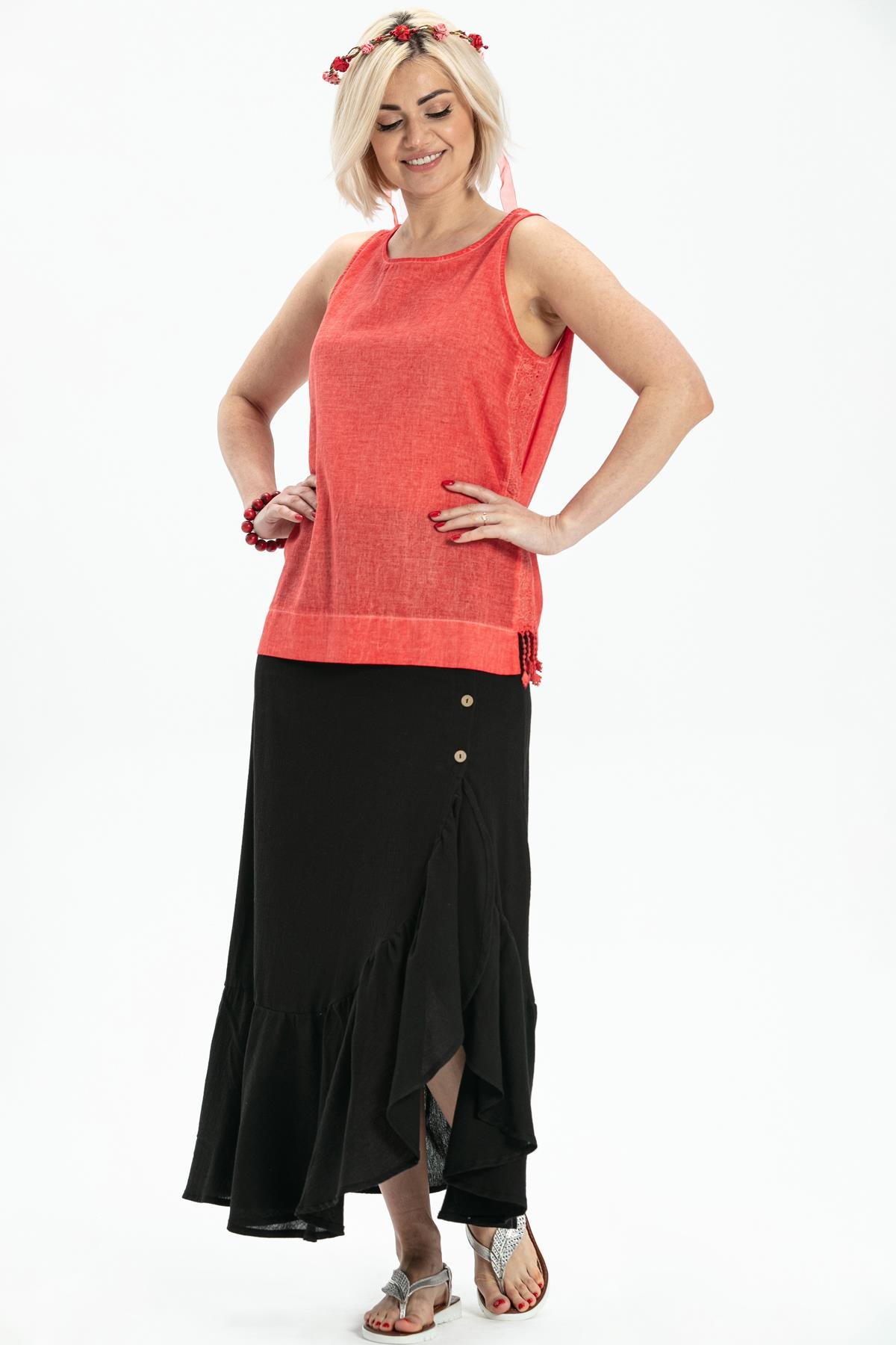 Toptan Kolsuz Poplin Zeyno Bluz Mercan