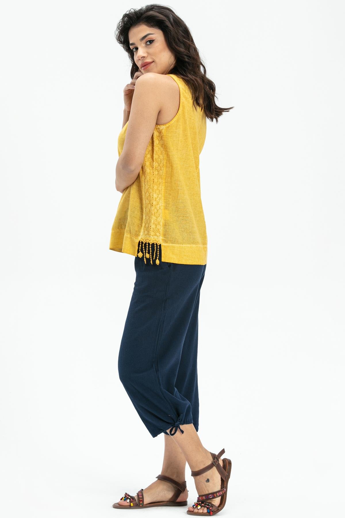 Toptan Kolsuz Poplin Zeyno Bluz Sarı