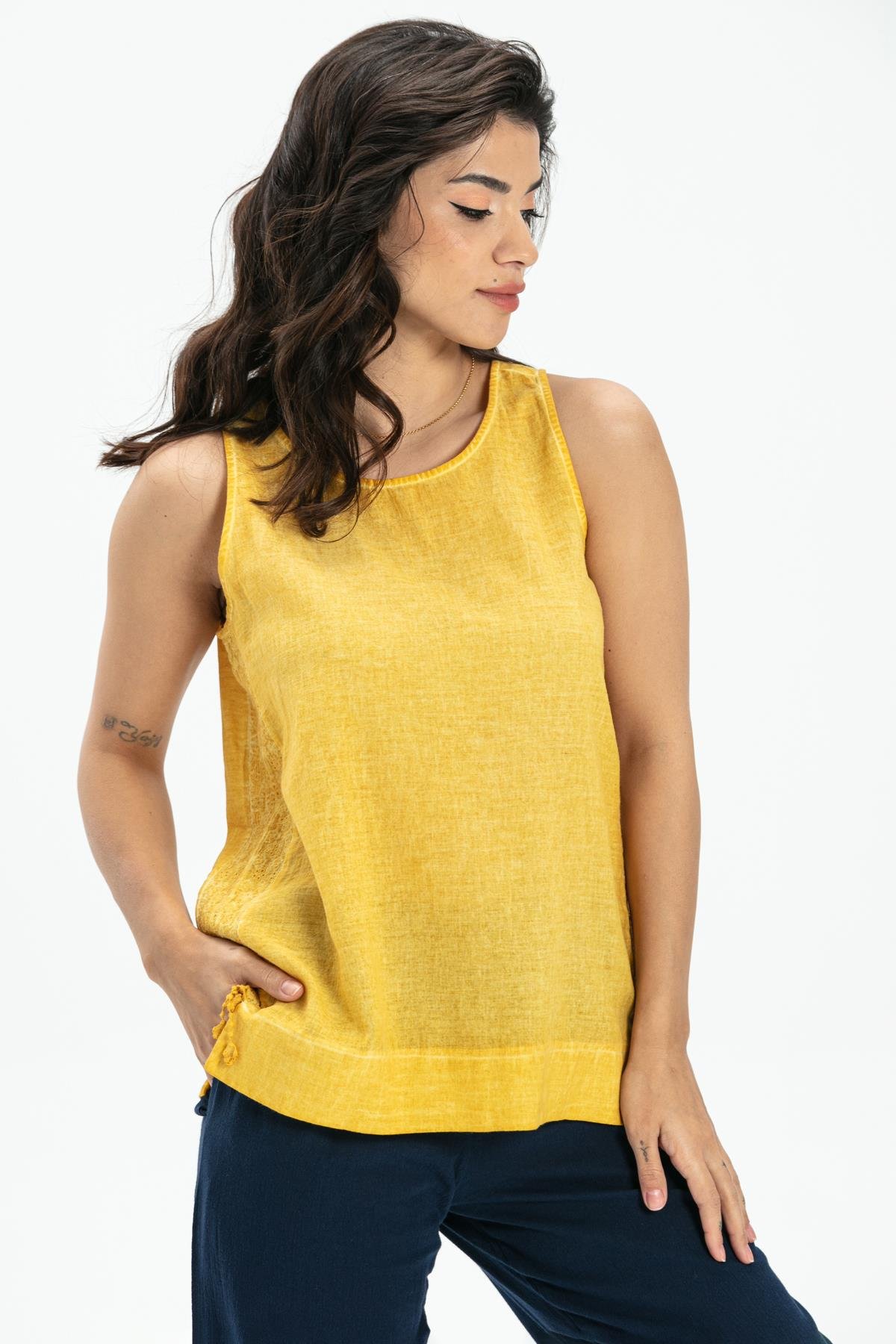 Toptan Kolsuz Poplin Zeyno Bluz Sarı