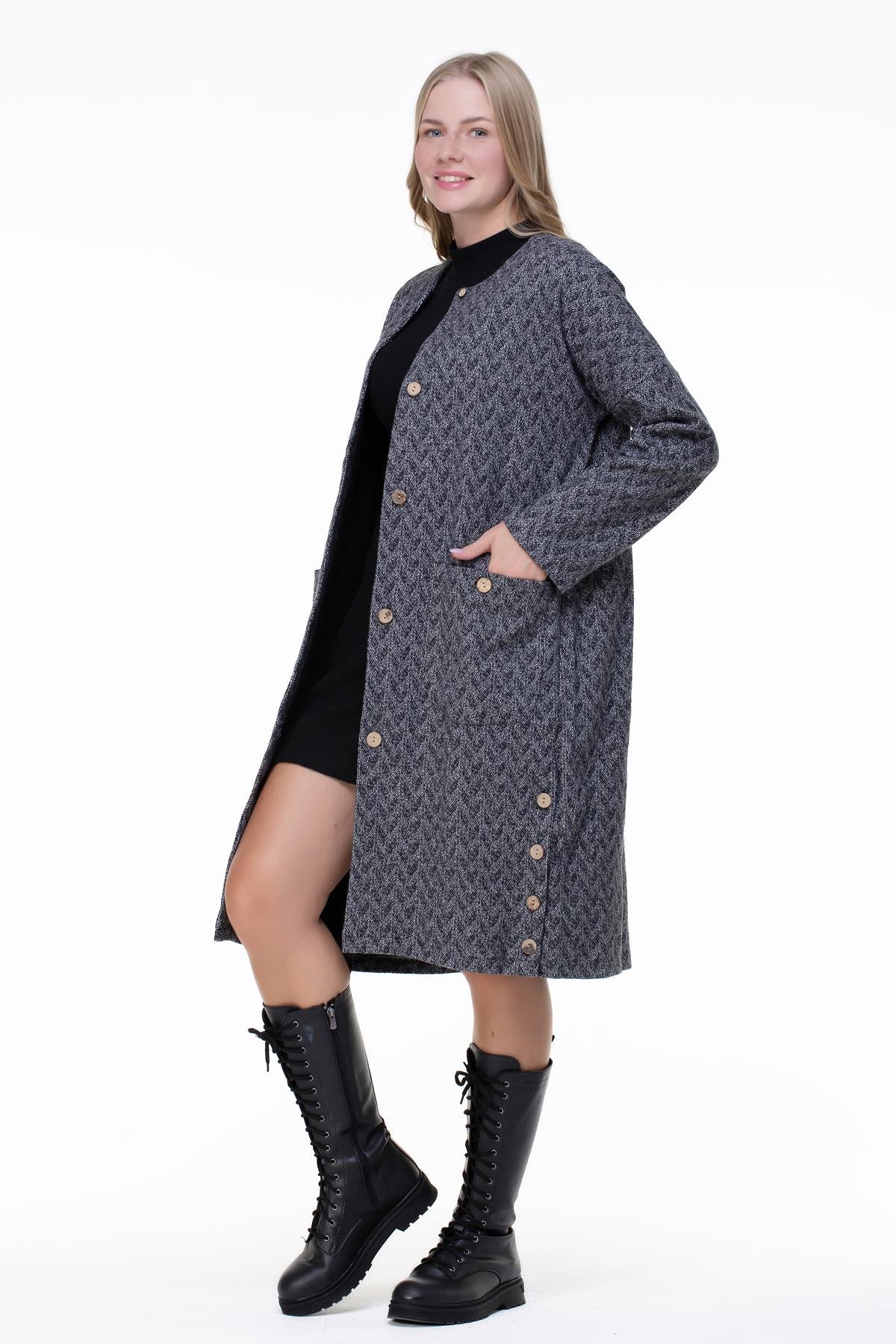 Toptan Kore İnterlog Uzun Ceket Gri