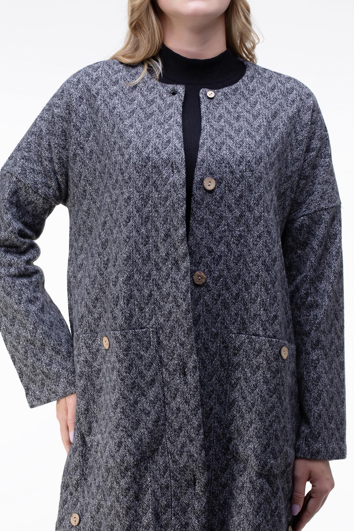 Toptan Kore İnterlog Uzun Ceket Gri