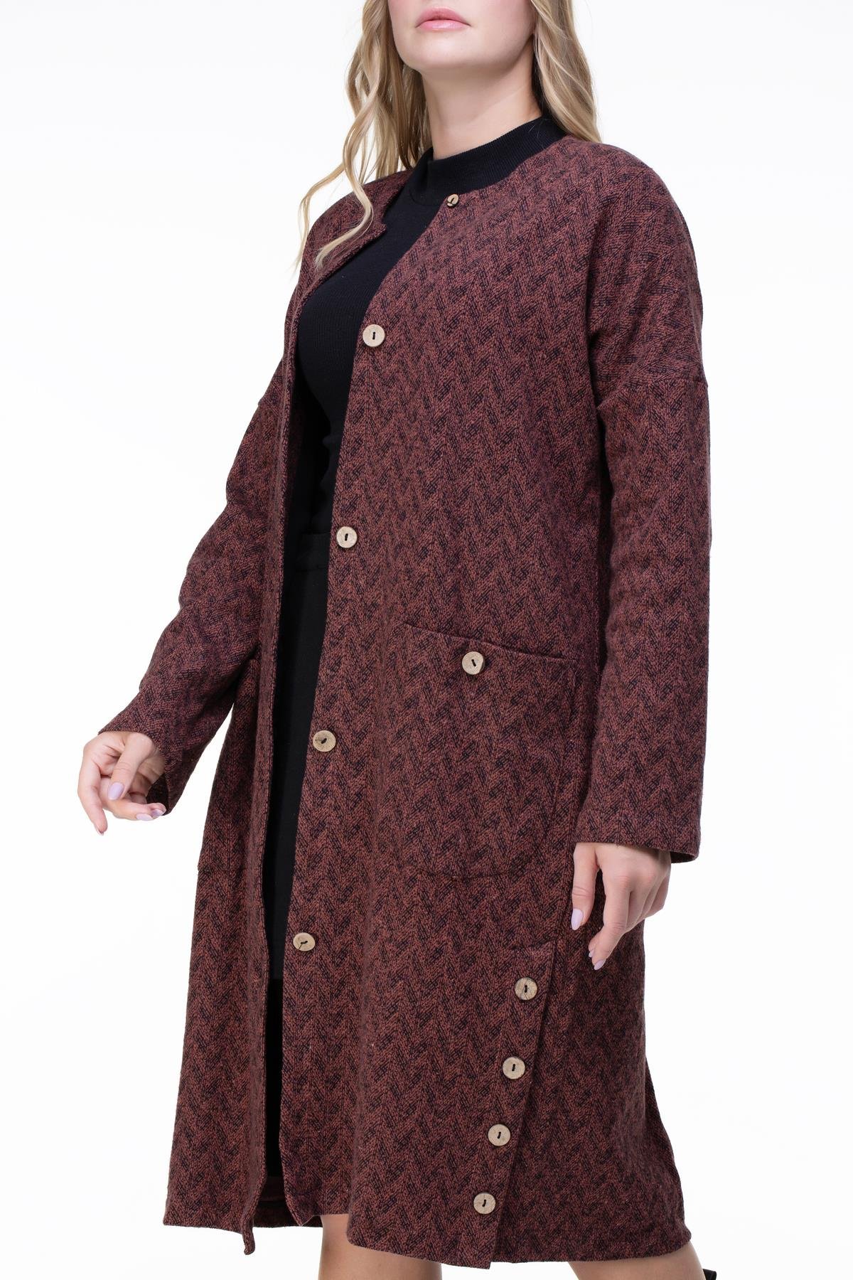 Toptan Kore İnterlog Uzun Ceket Kiremit