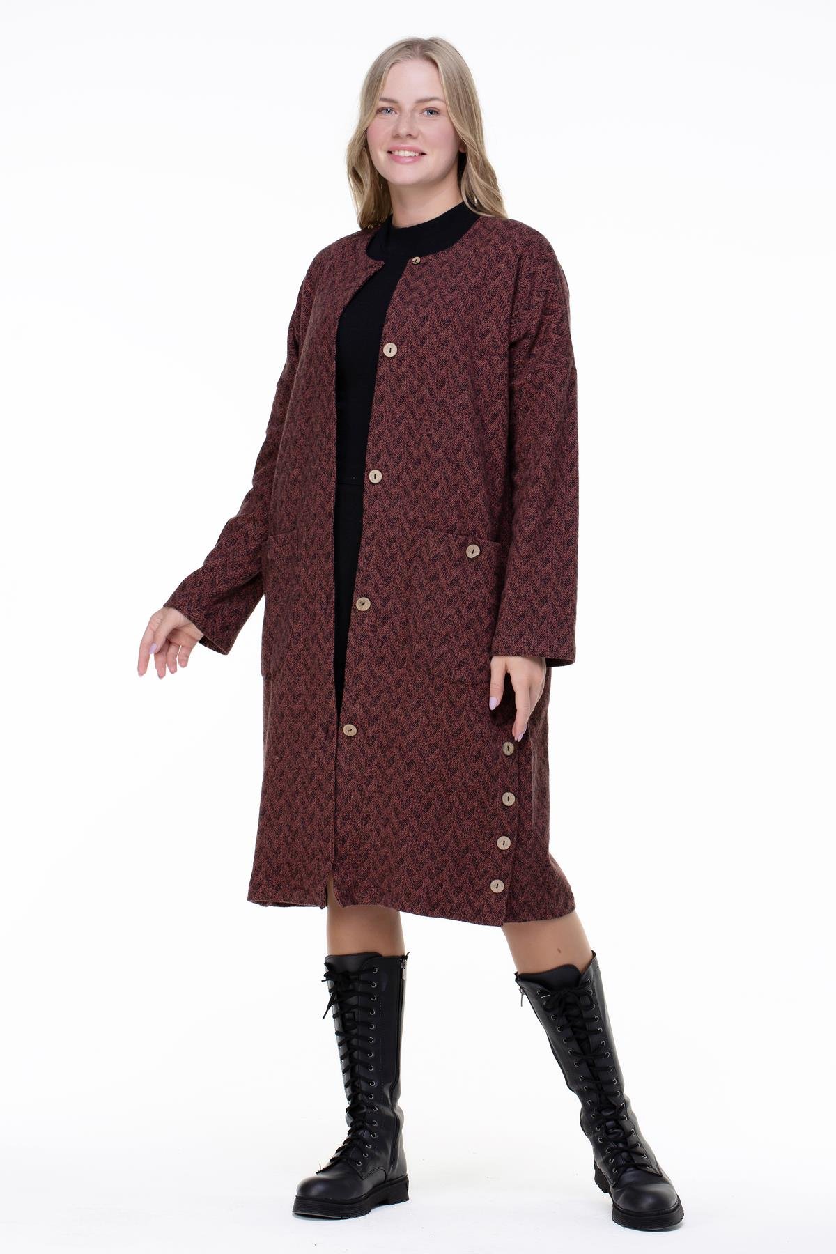 Toptan Kore İnterlog Uzun Ceket Kiremit