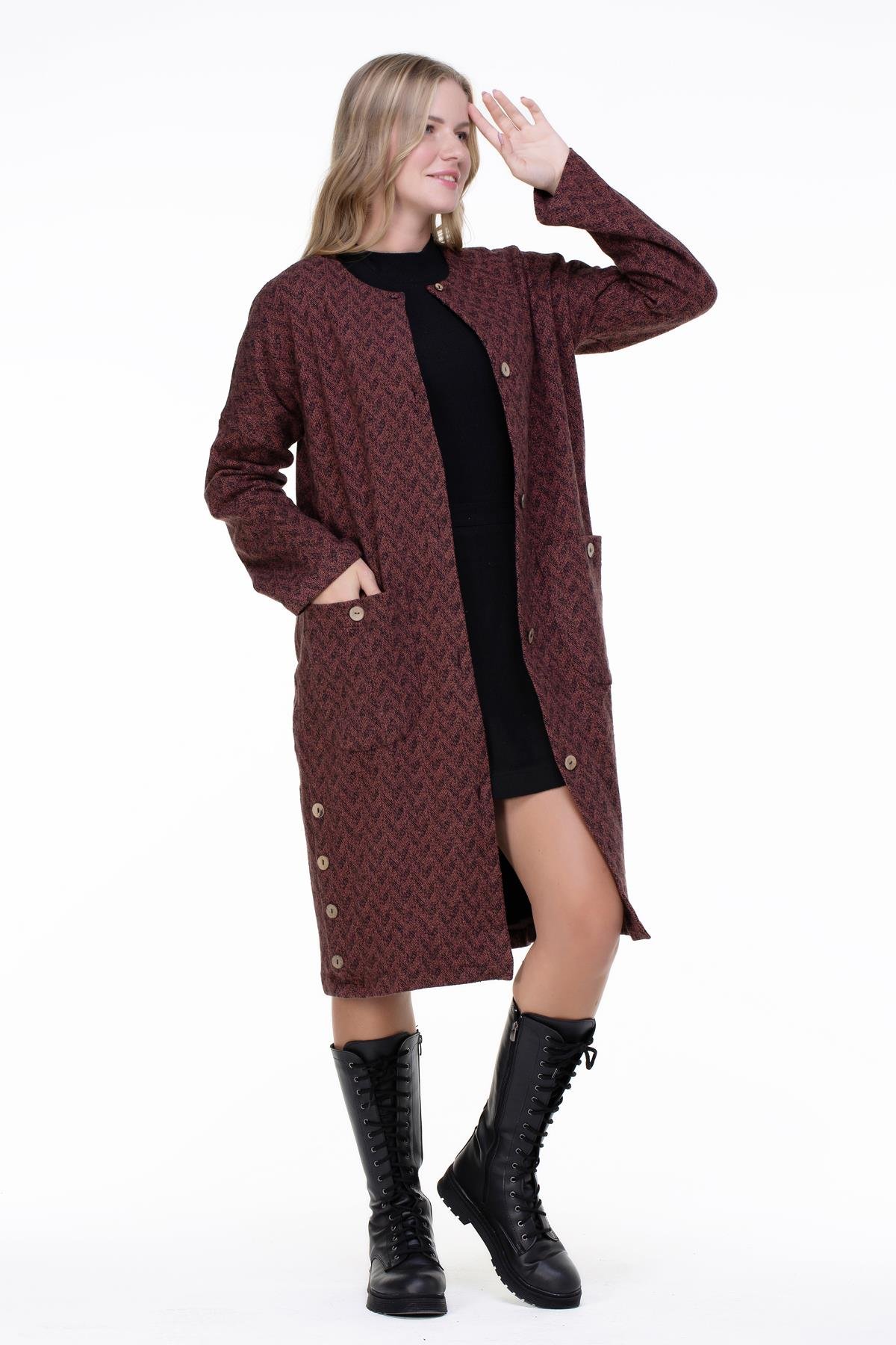 Toptan Kore İnterlog Uzun Ceket Kiremit