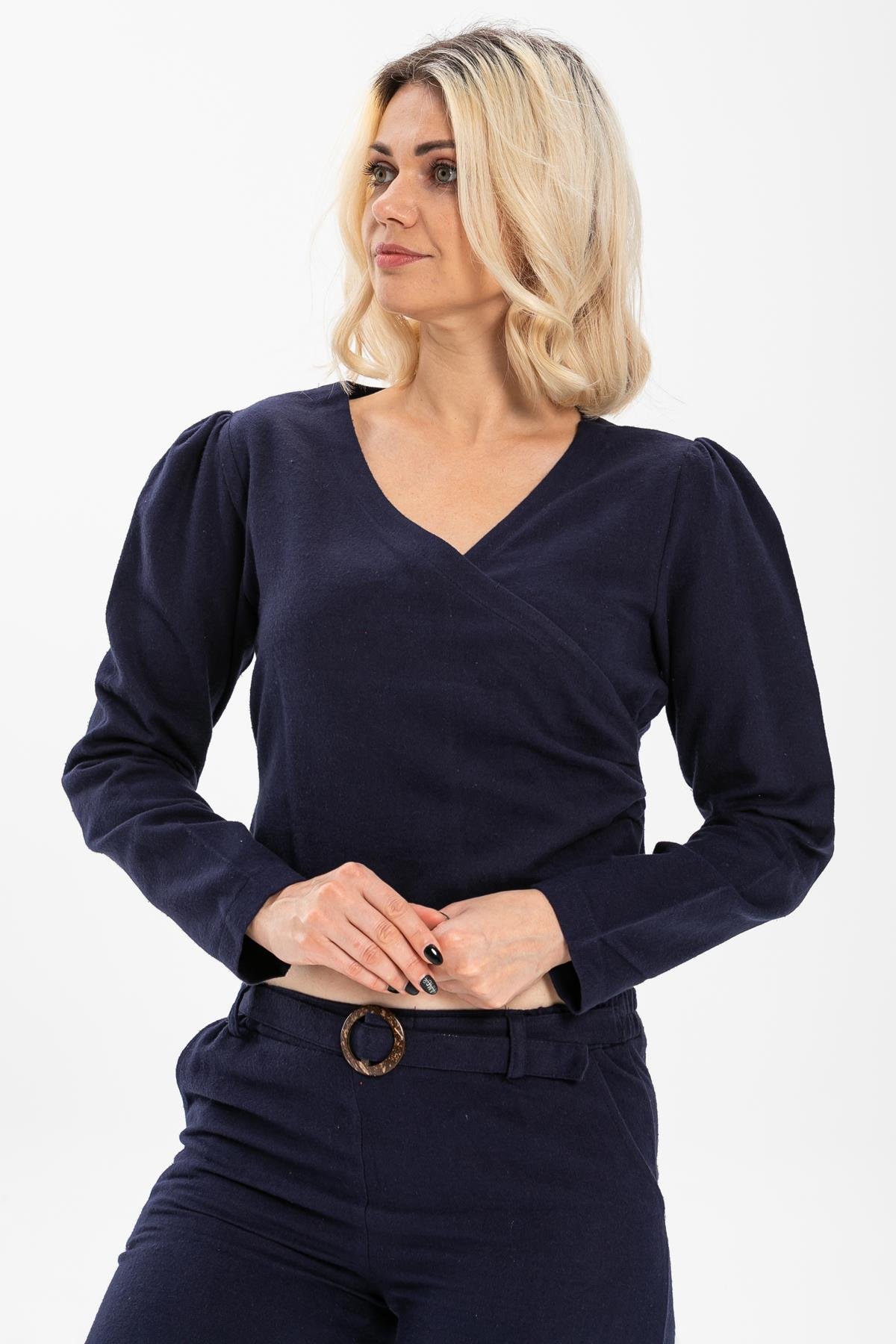 Toptan Kruvaze Pazen Bluz Lacivert