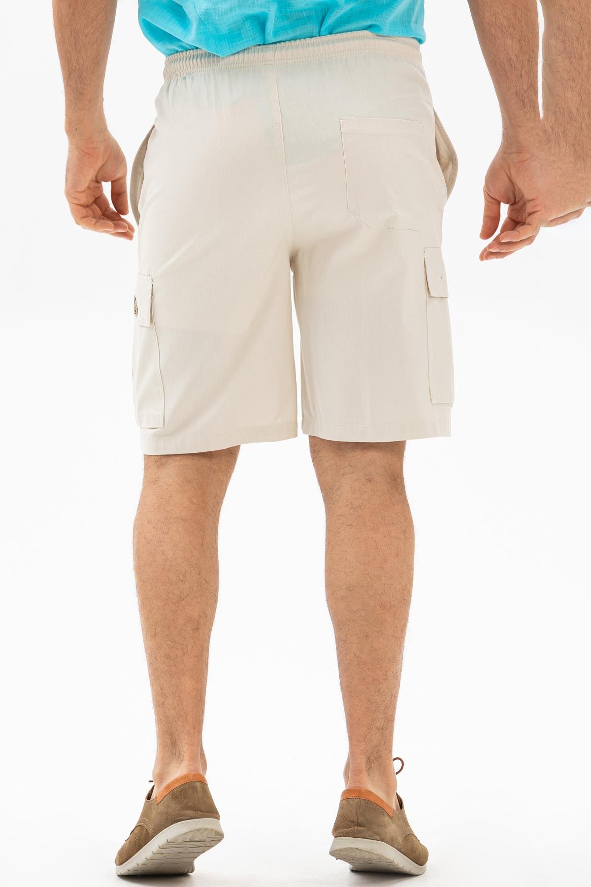 Toptan Lastikli Gabardin Şort Krem