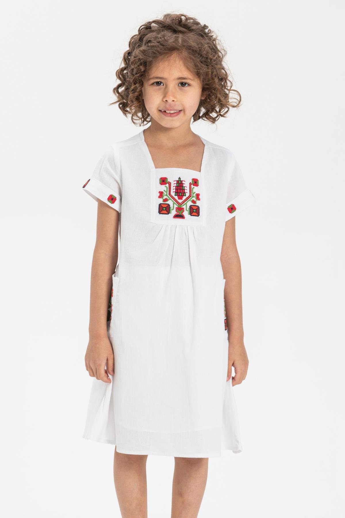 Toptan Melek Şile Bezi Çocuk Elbise Beyaz