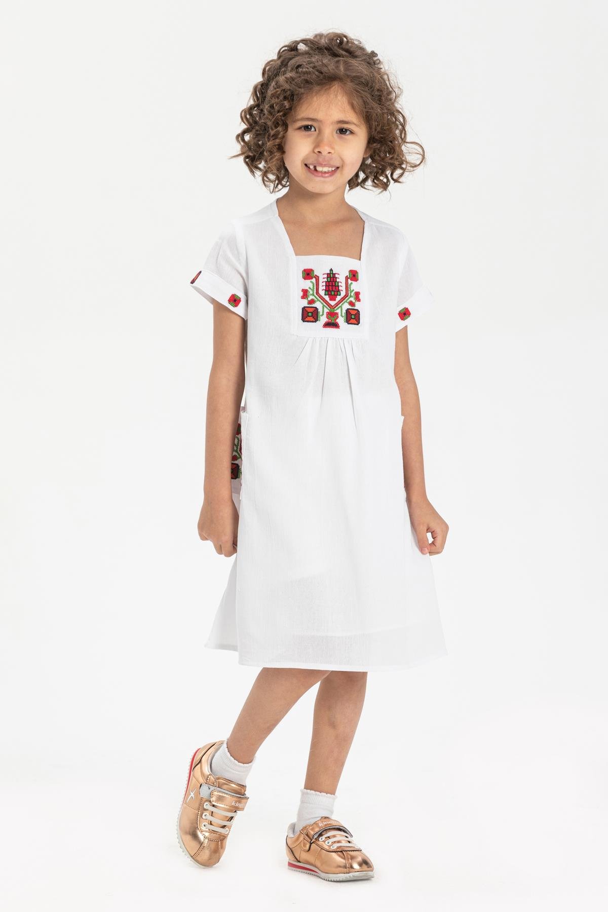 Toptan Melek Şile Bezi Çocuk Elbise Beyaz