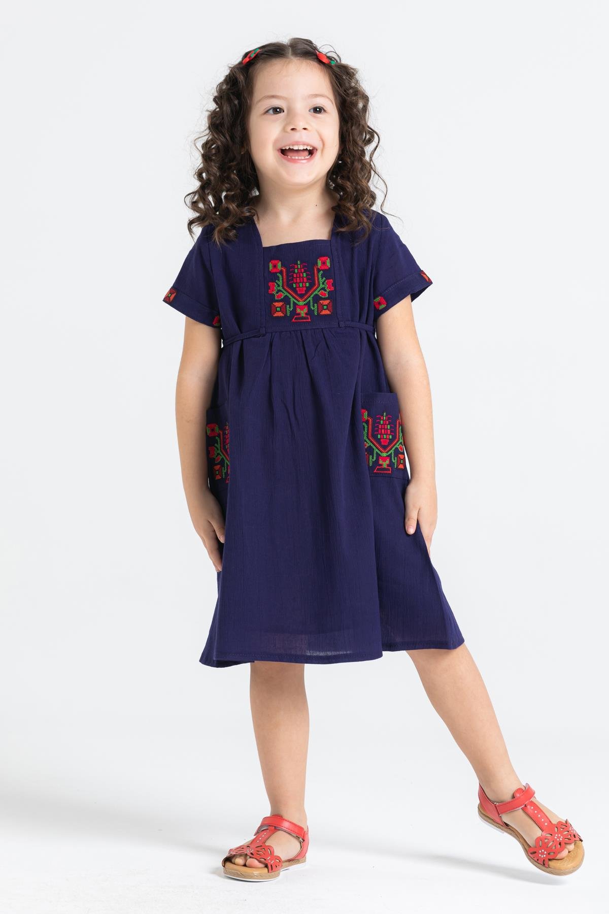 Toptan Melek Şile Bezi Çocuk Elbise Lacivert