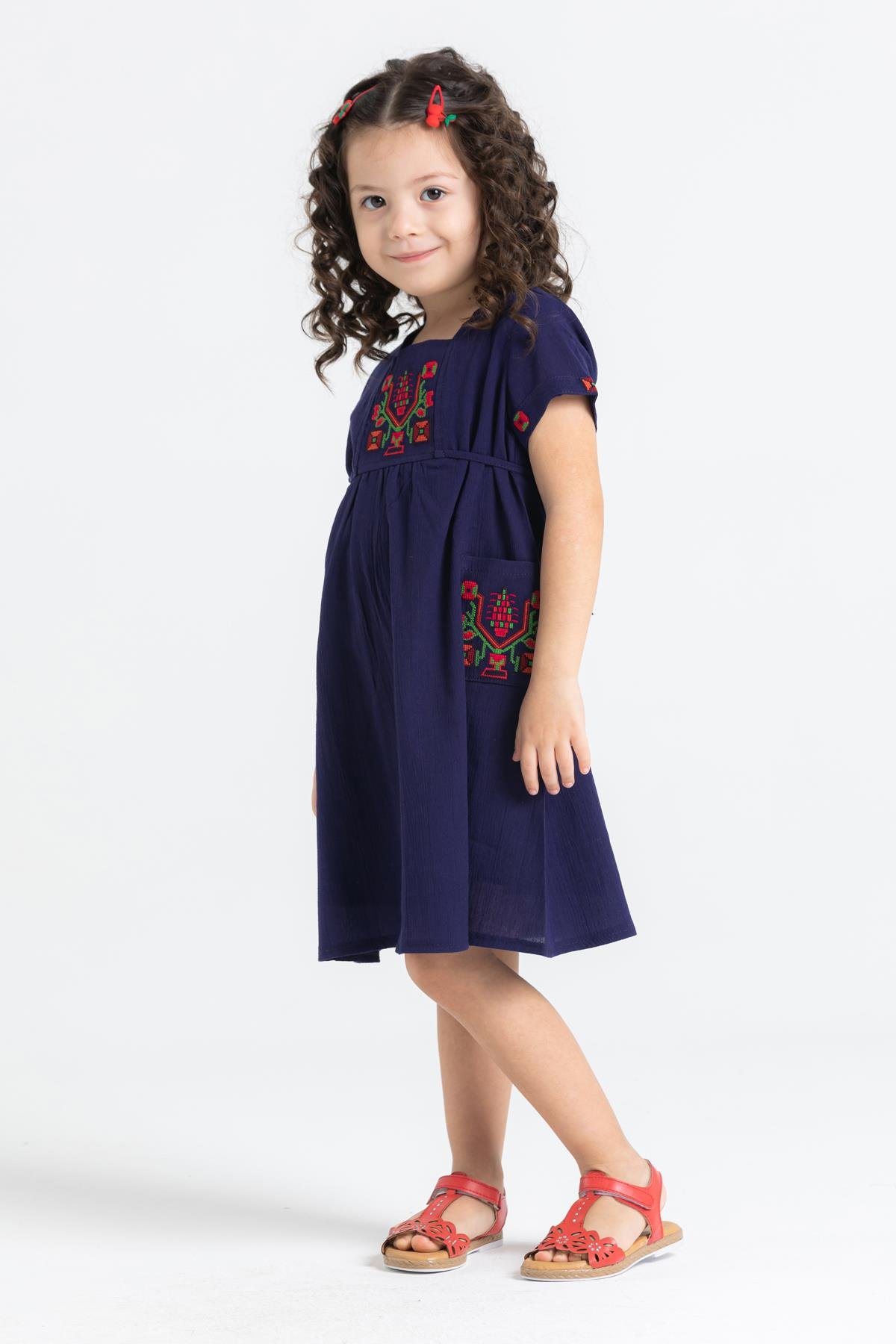 Toptan Melek Şile Bezi Çocuk Elbise Lacivert