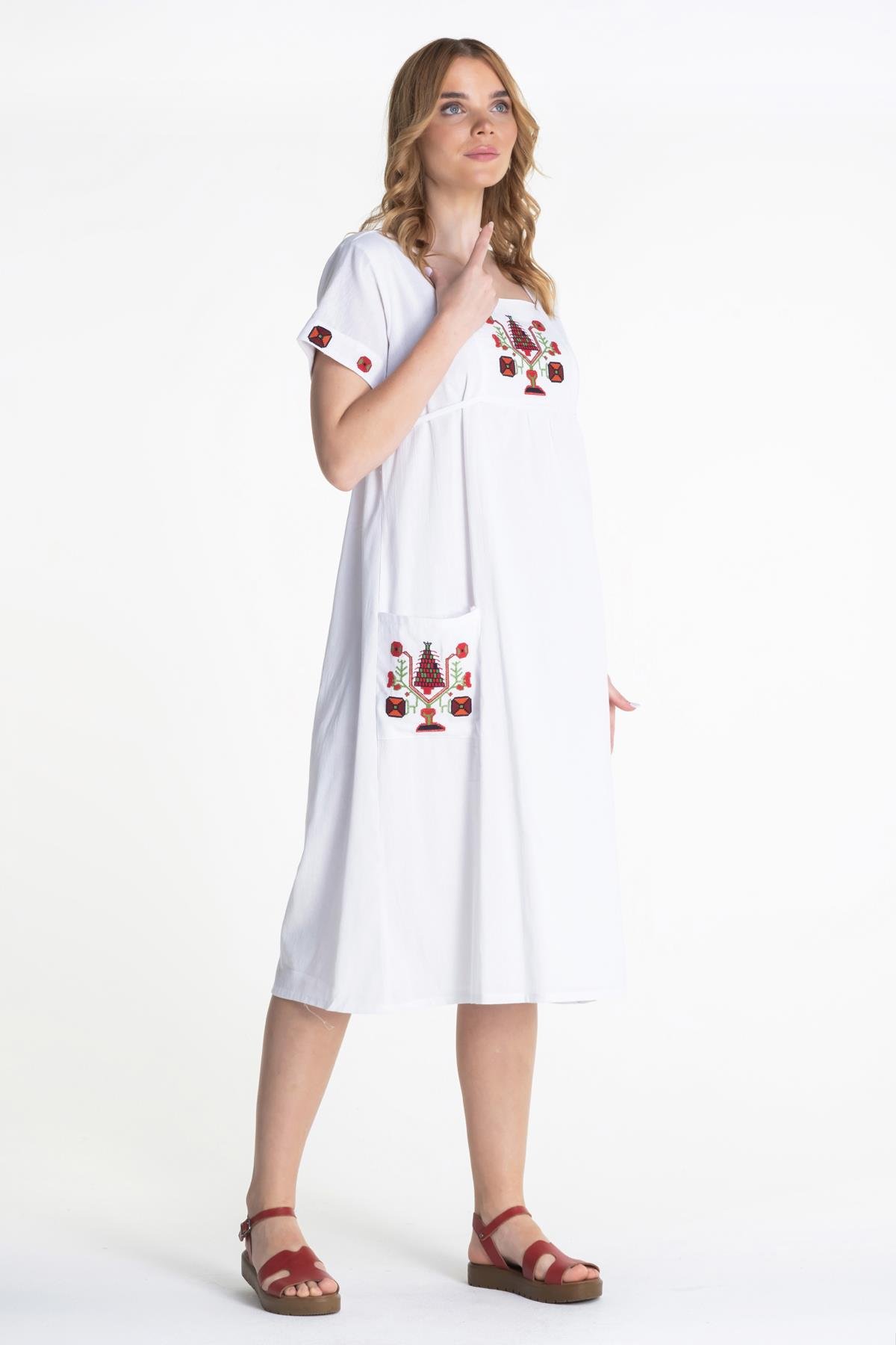 Toptan Melek Şile Bezi Elbise Beyaz