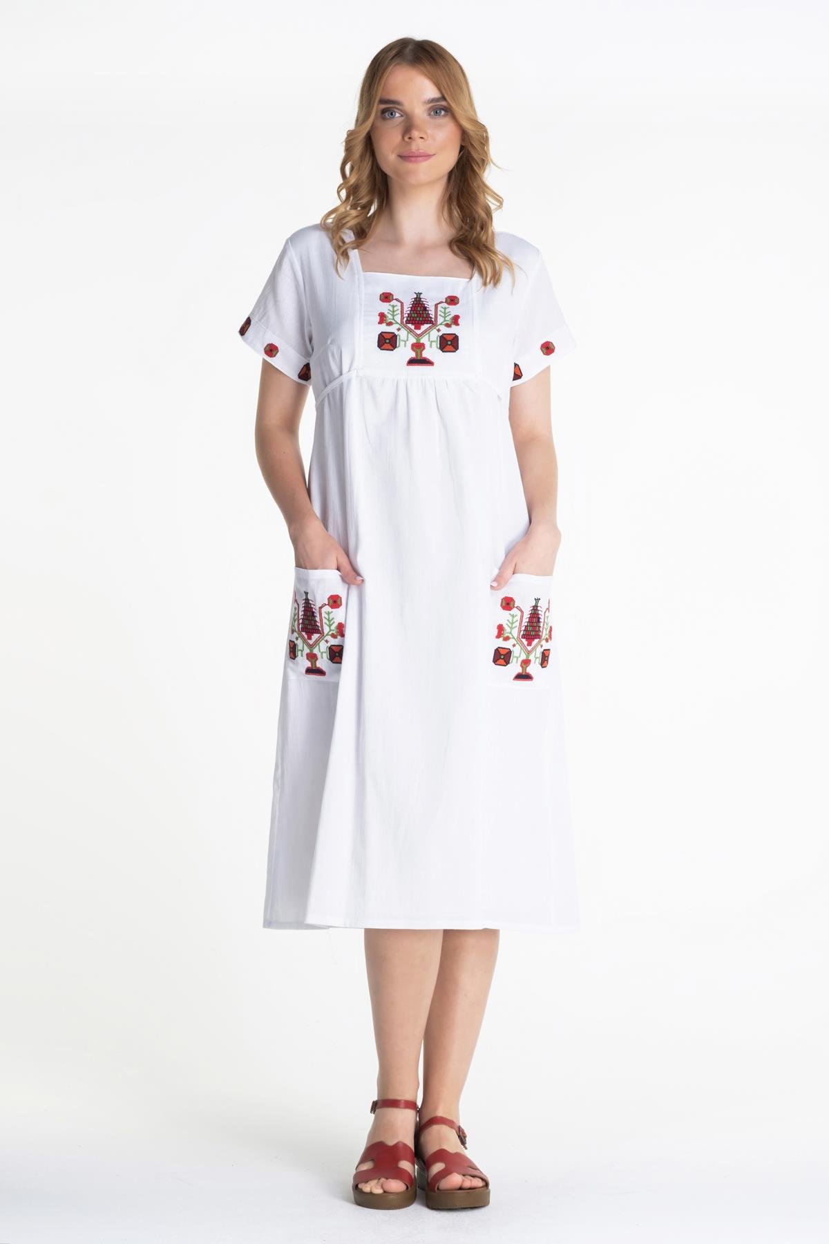 Toptan Melek Şile Bezi Elbise Beyaz