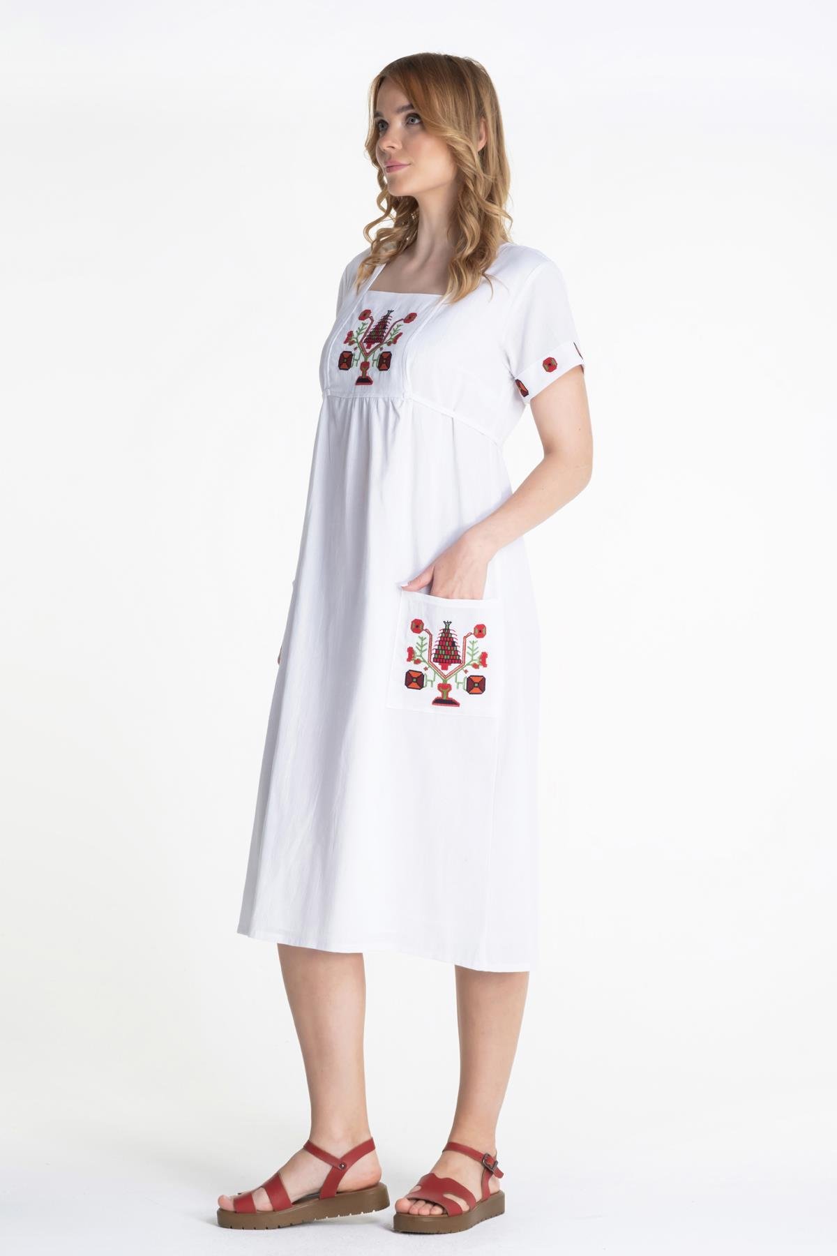 Toptan Melek Şile Bezi Elbise Beyaz