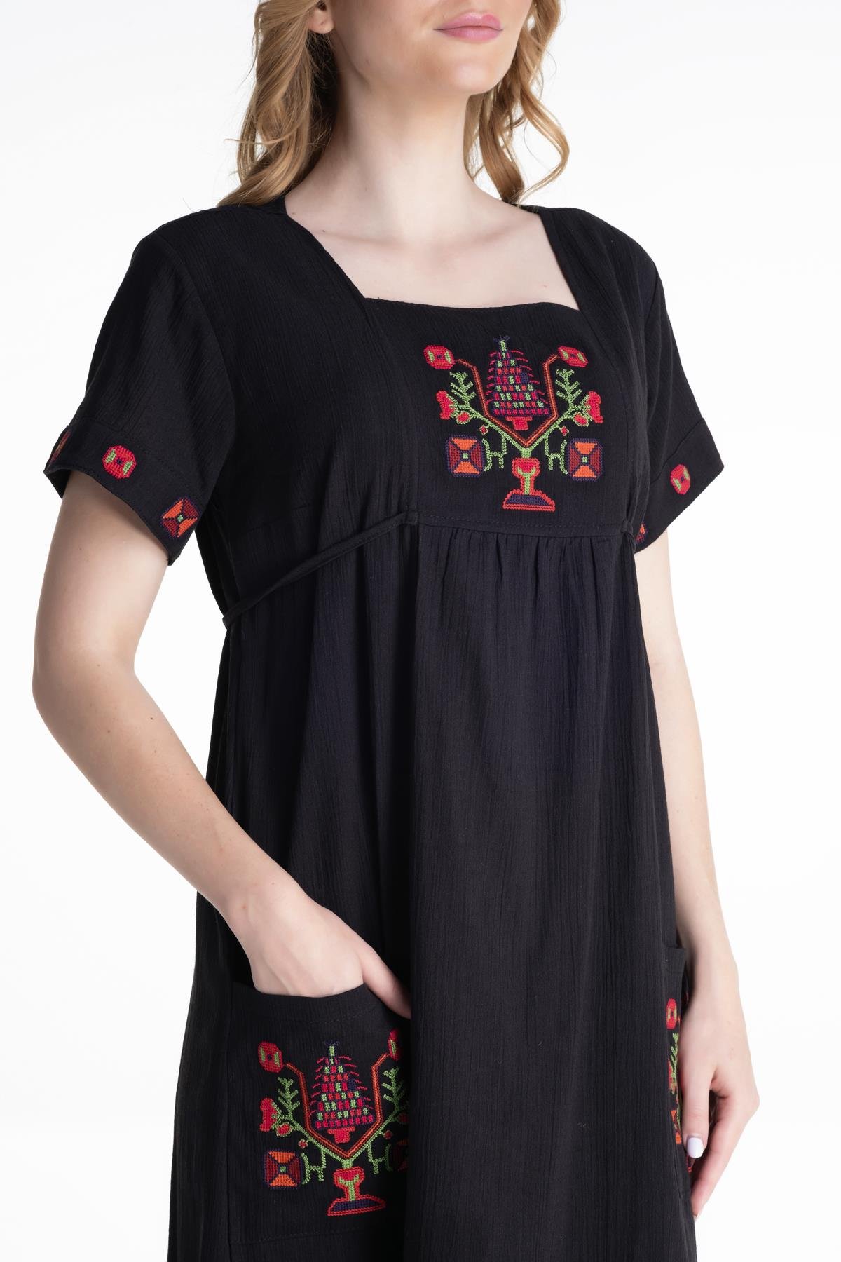 Toptan Melek Şile Bezi Elbise Siyah