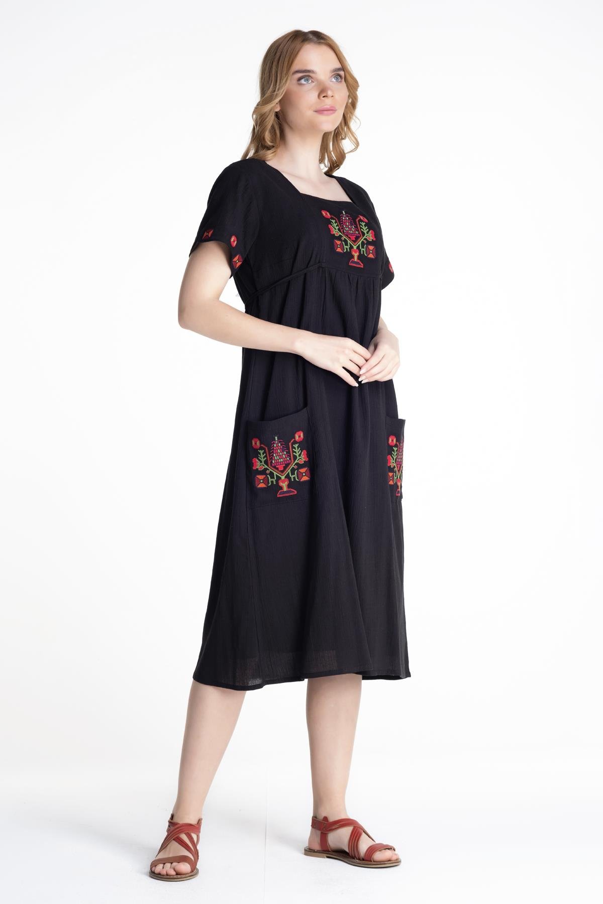 Toptan Melek Şile Bezi Elbise Siyah