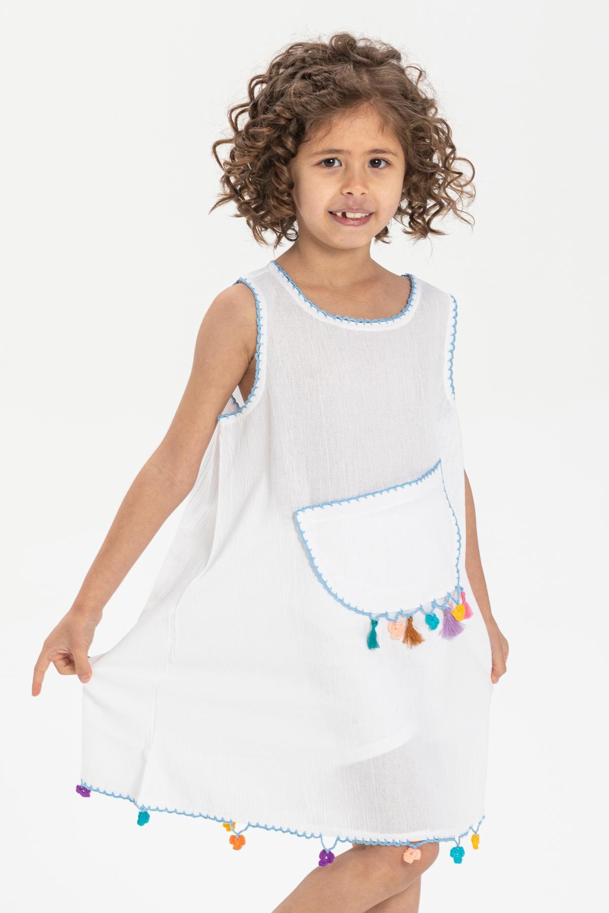Toptan Mine Şile Bezi Çocuk Elbise Beyaz