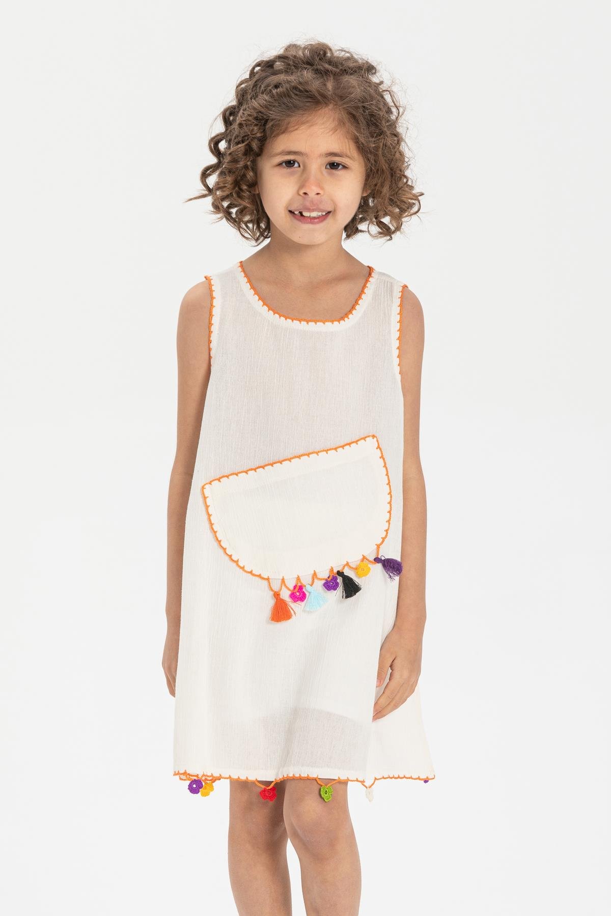 Toptan Mine Şile Bezi Çocuk Elbise Krem