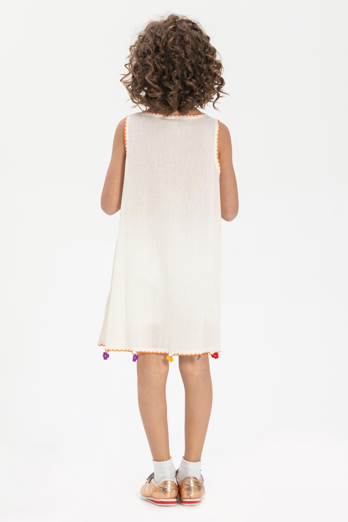 Toptan Mine Şile Bezi Çocuk Elbise Krem