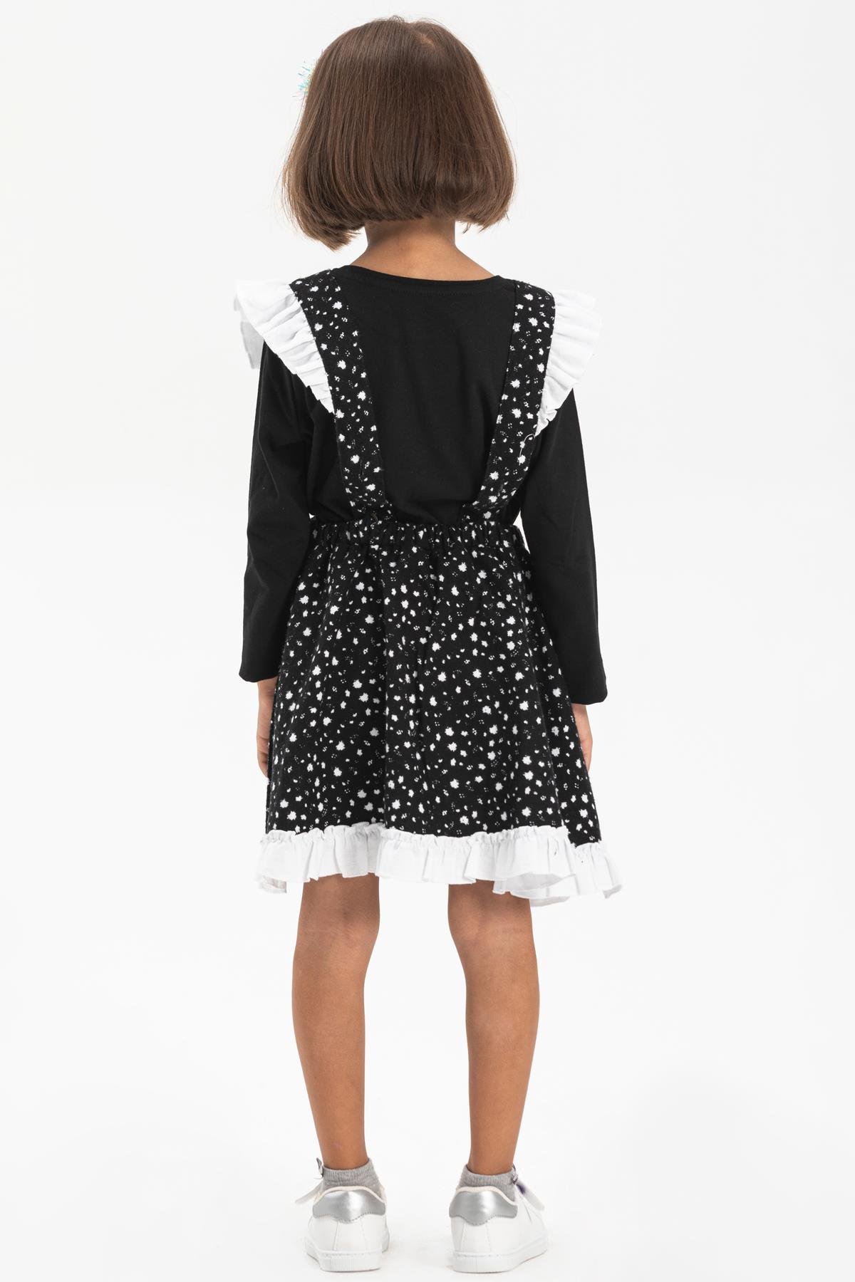 Toptan Miray Pazen Çocuk Salopet Etek Çıtır Desen Beyaz