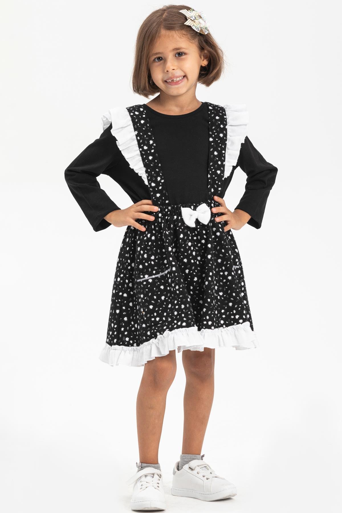 Toptan Miray Pazen Çocuk Salopet Etek Çıtır Desen Beyaz