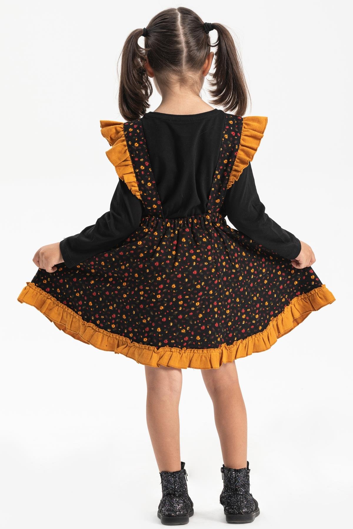 Toptan Miray Pazen Çocuk Salopet Etek Çıtır Desen Siyah