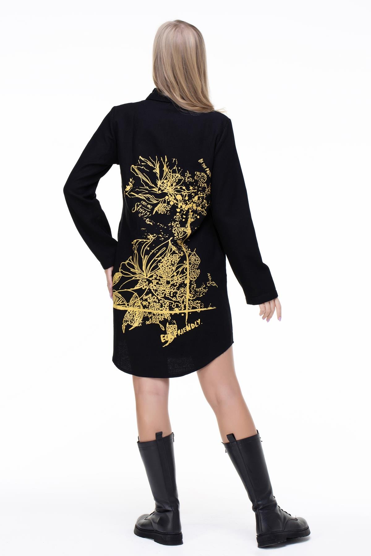 Toptan Nuray Baskılı Pazen Tunik Siyah