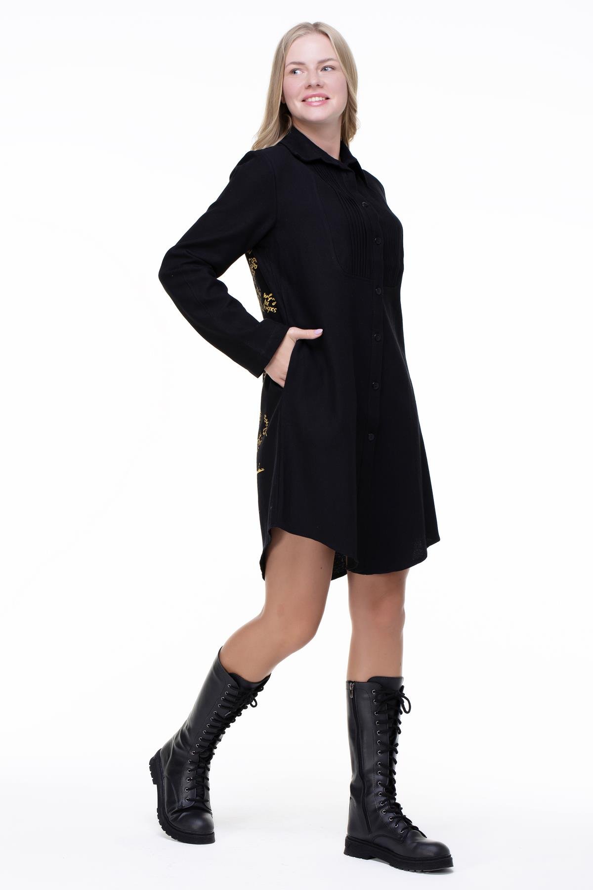 Toptan Nuray Baskılı Pazen Tunik Siyah