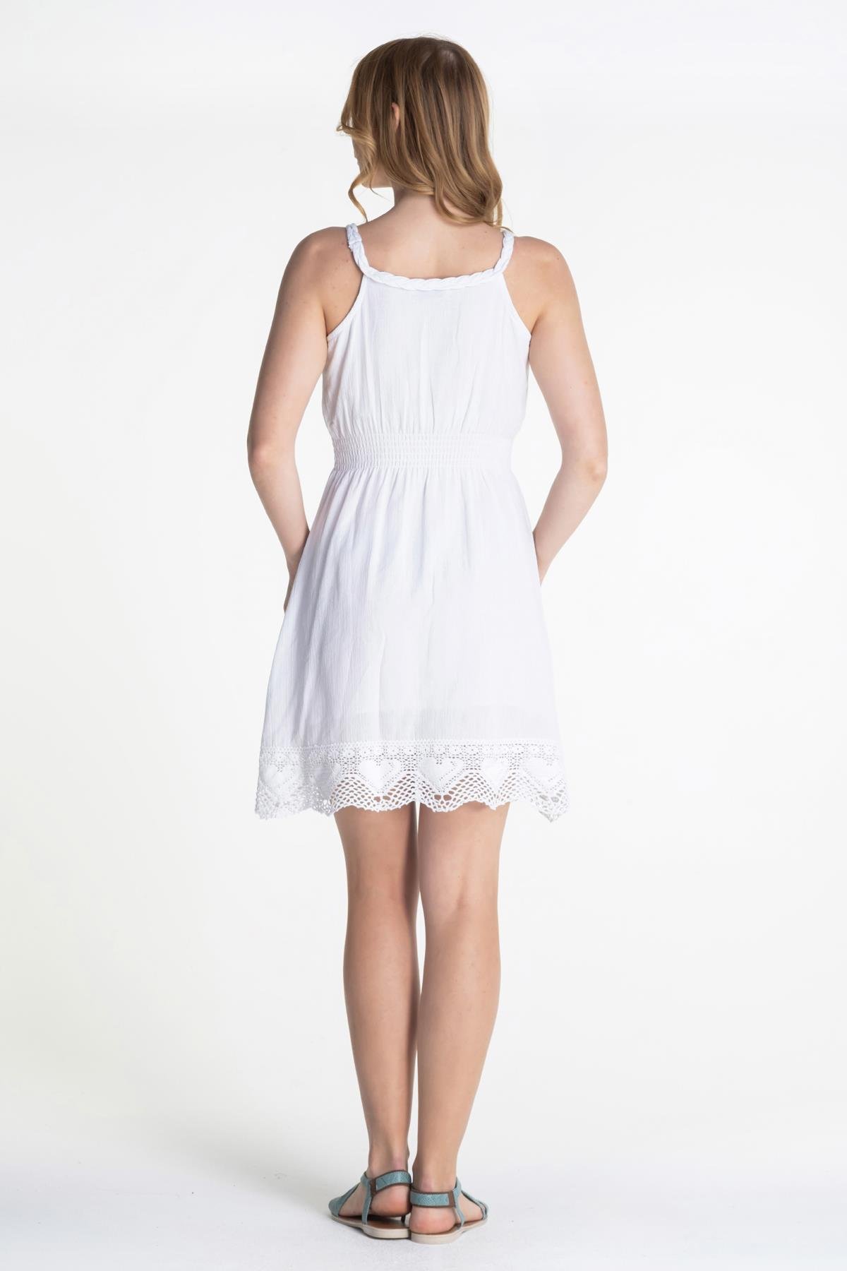 Toptan Örgülü Şile Bezi Elbise Beyaz