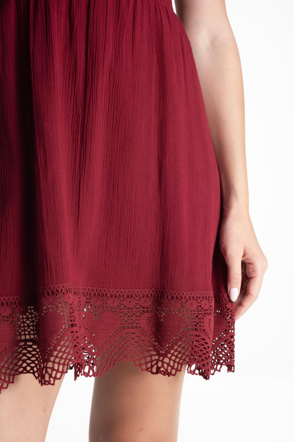 Toptan Örgülü Şile Bezi Elbise Bordo