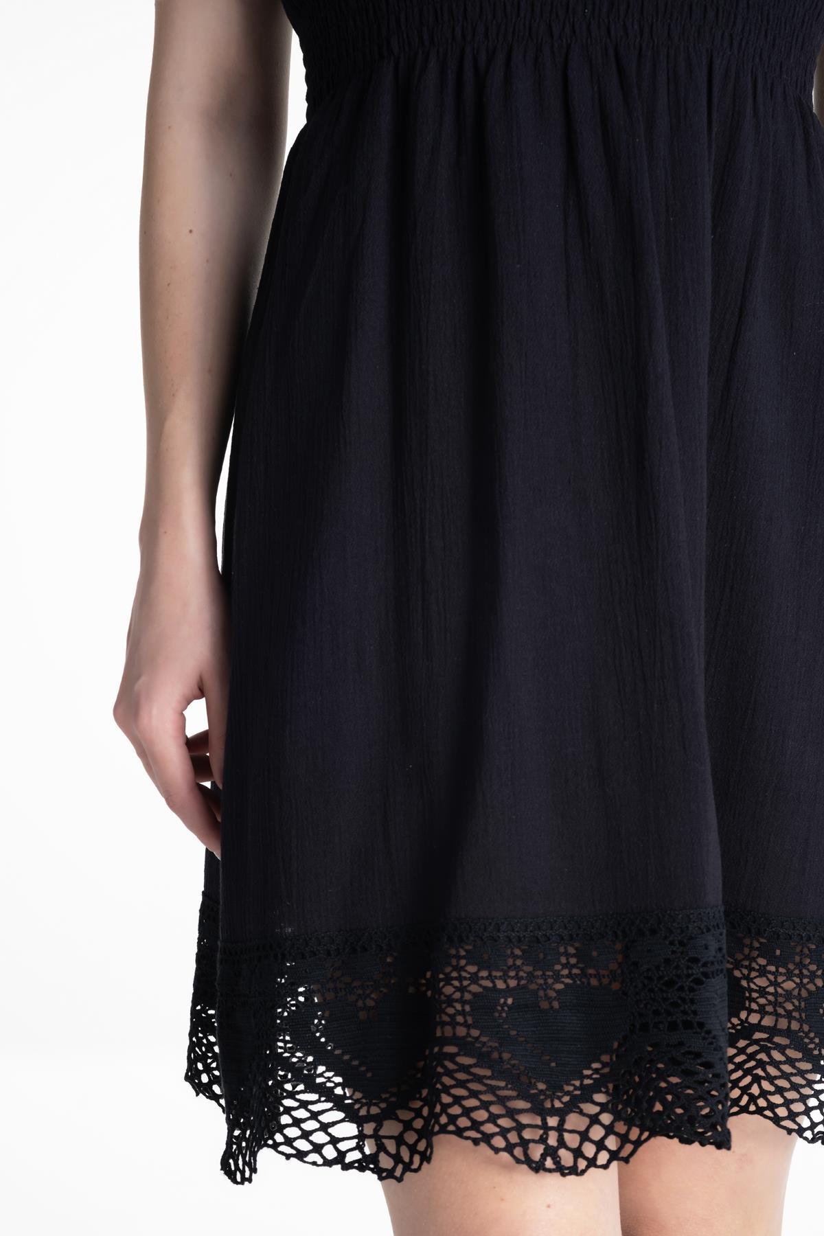 Toptan Örgülü Şile Bezi Elbise Siyah