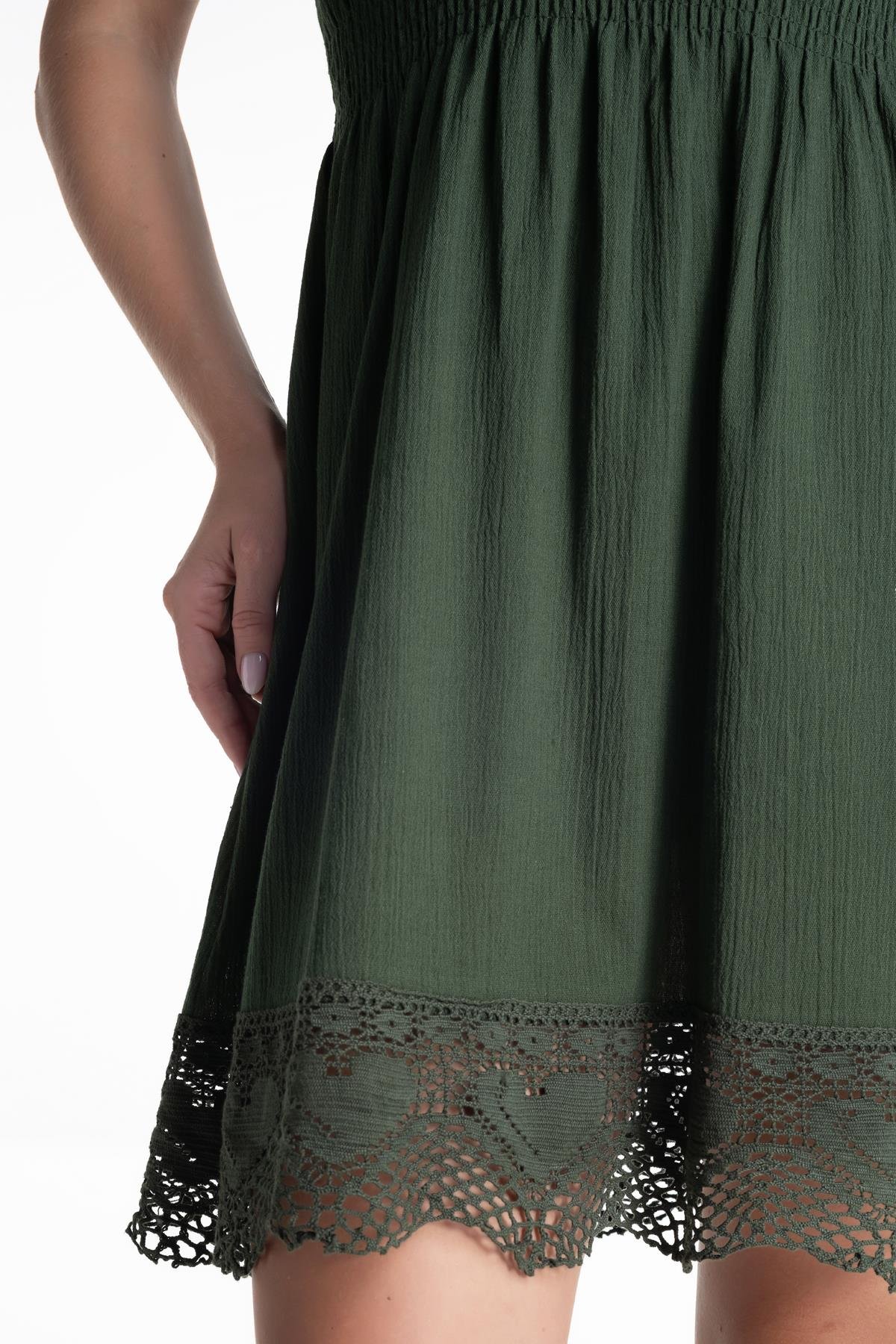 Toptan Örgülü Şile Bezi Elbise Yeşil