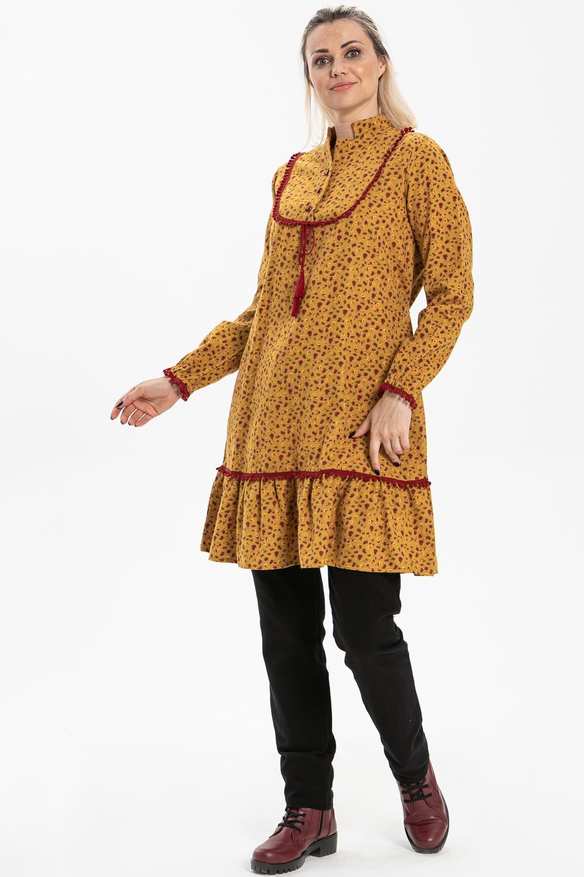 Toptan Özlem Pazen Tunik Çıtır Desen Hardal