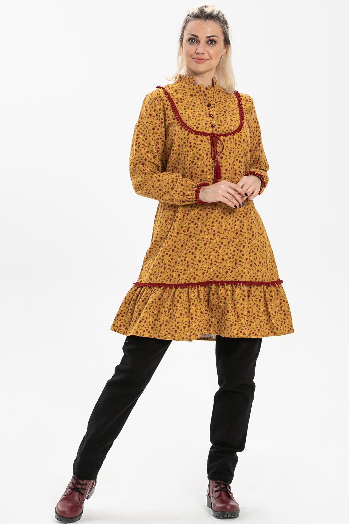 Toptan Özlem Pazen Tunik Çıtır Desen Hardal