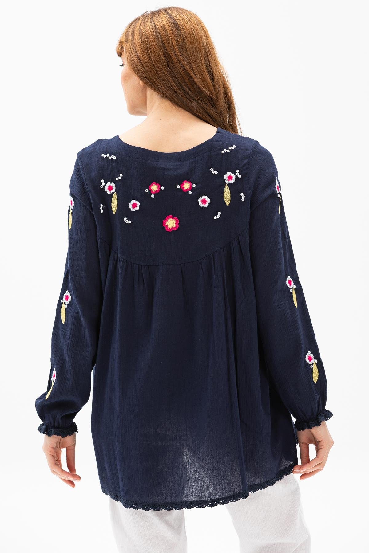 Toptan Reyhan Şile Bezi Bluz Lacivert