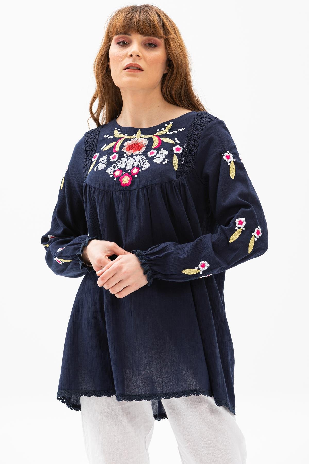 Toptan Reyhan Şile Bezi Bluz Lacivert