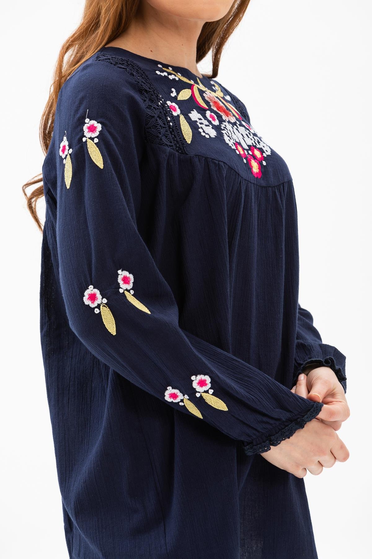 Toptan Reyhan Şile Bezi Bluz Lacivert