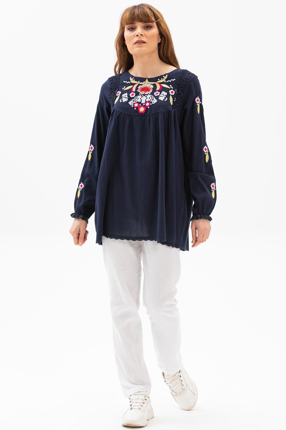 Toptan Reyhan Şile Bezi Bluz Lacivert