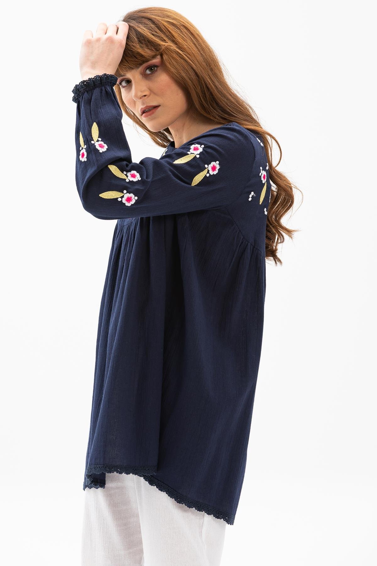 Toptan Reyhan Şile Bezi Bluz Lacivert