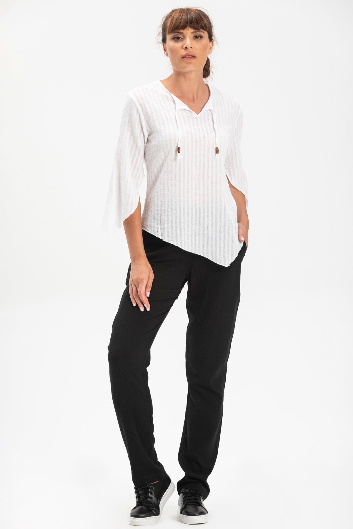 Toptan Rodos Gofre Bluz Beyaz