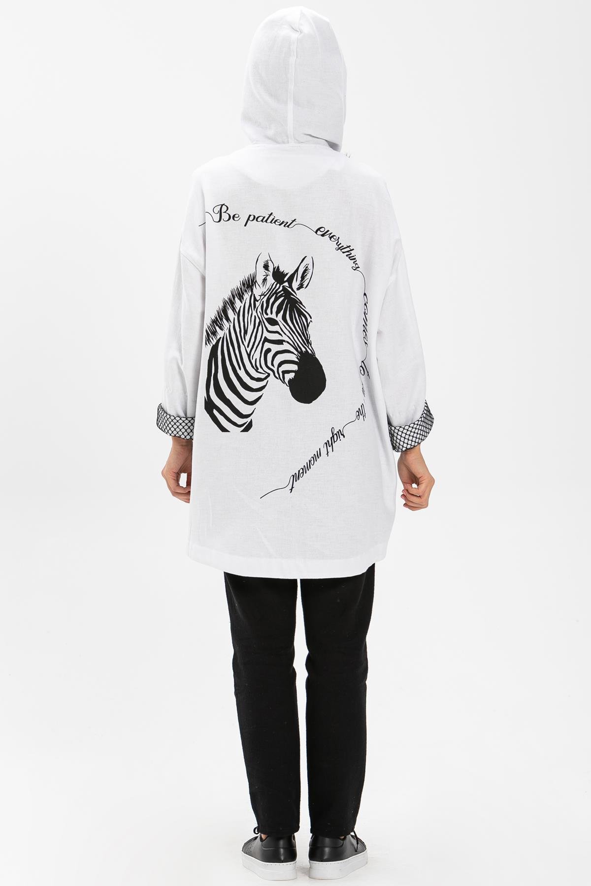 Toptan Safari Baskılı Pazen Ceket Beyaz