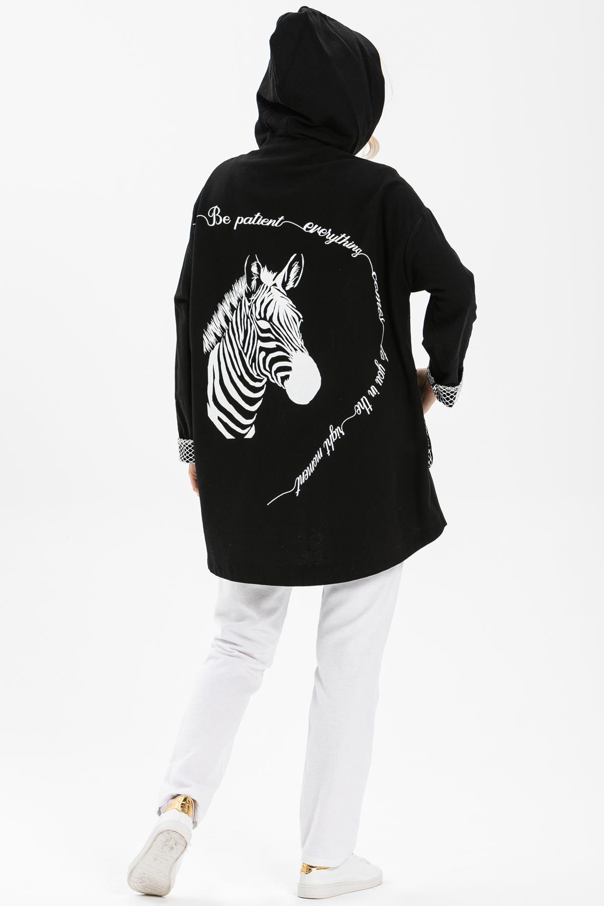 Toptan Safari Baskılı Pazen Ceket Siyah