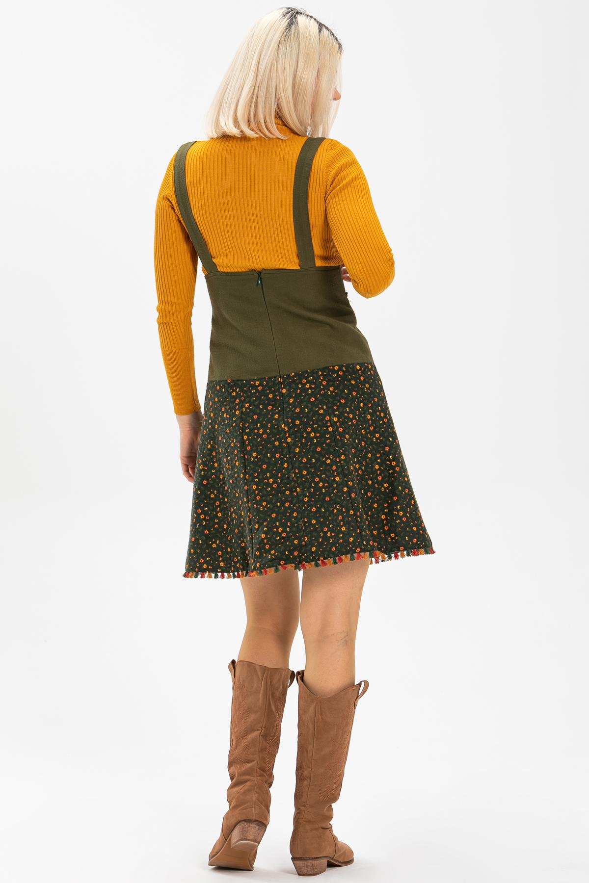 Toptan Salopet Pazen Kısa Etek Çıtır Desen Haki