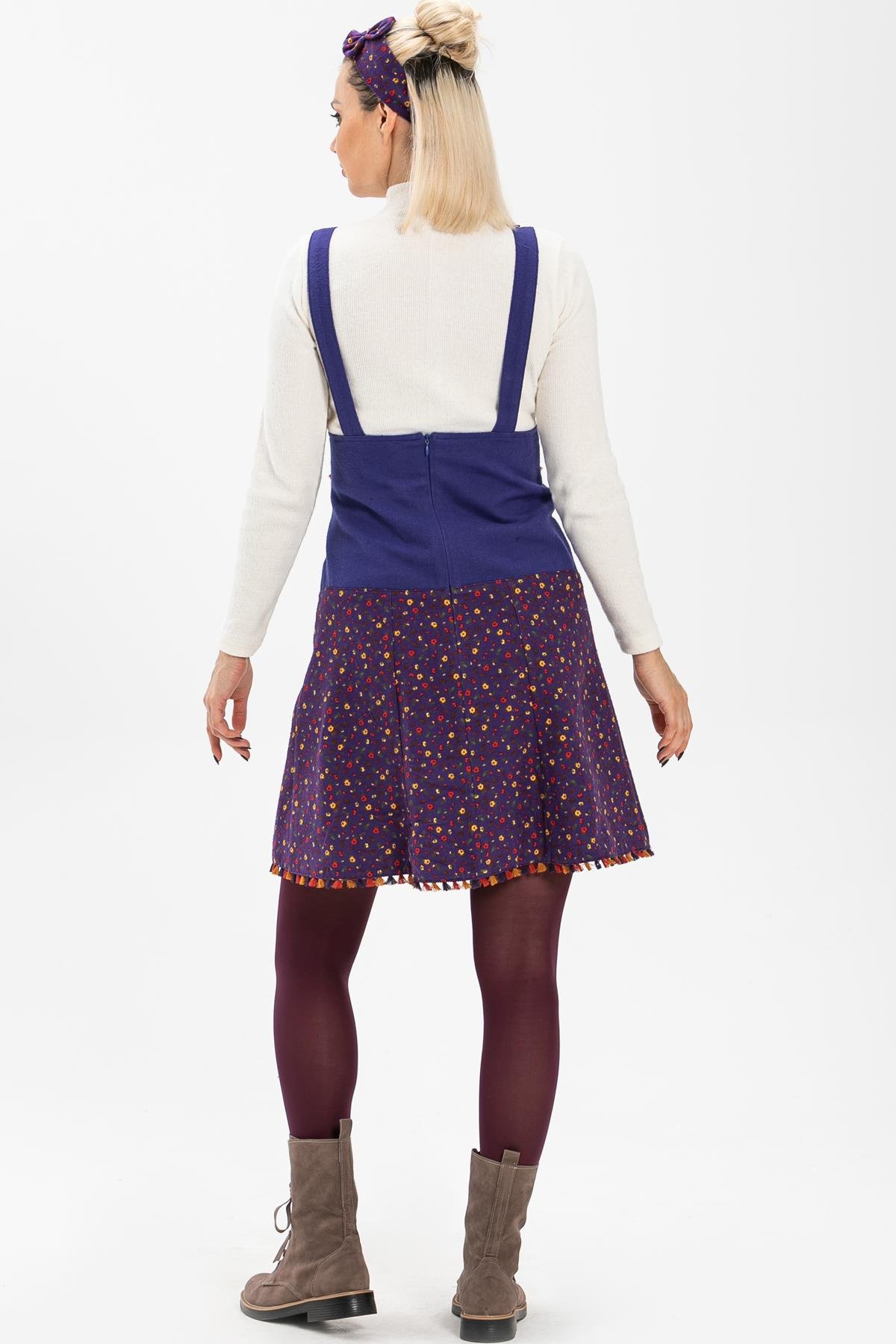 Toptan Salopet Pazen Kısa Etek Çıtır Desen Mor