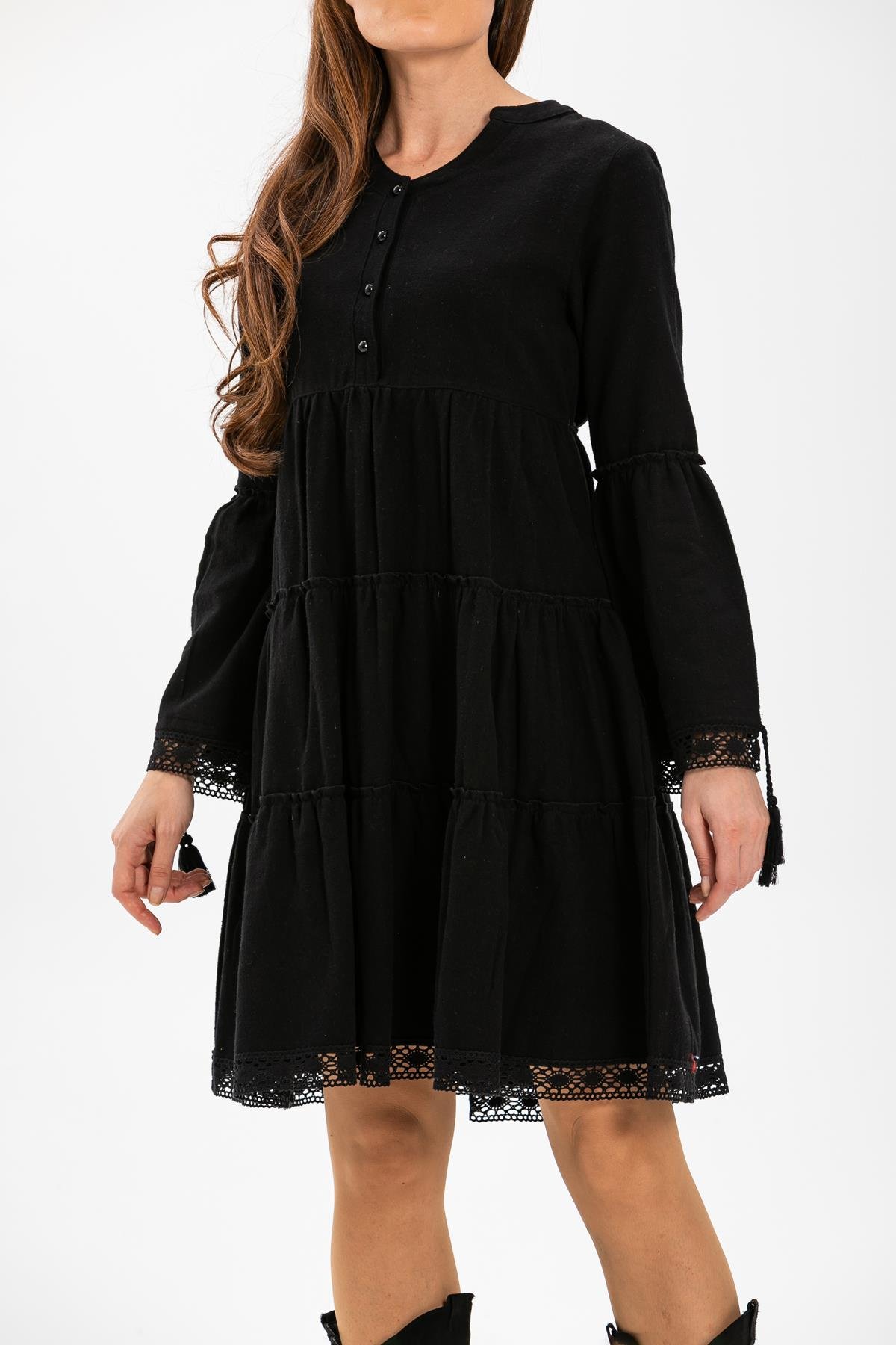 Toptan Seçil Pazen Kısa Elbise Siyah