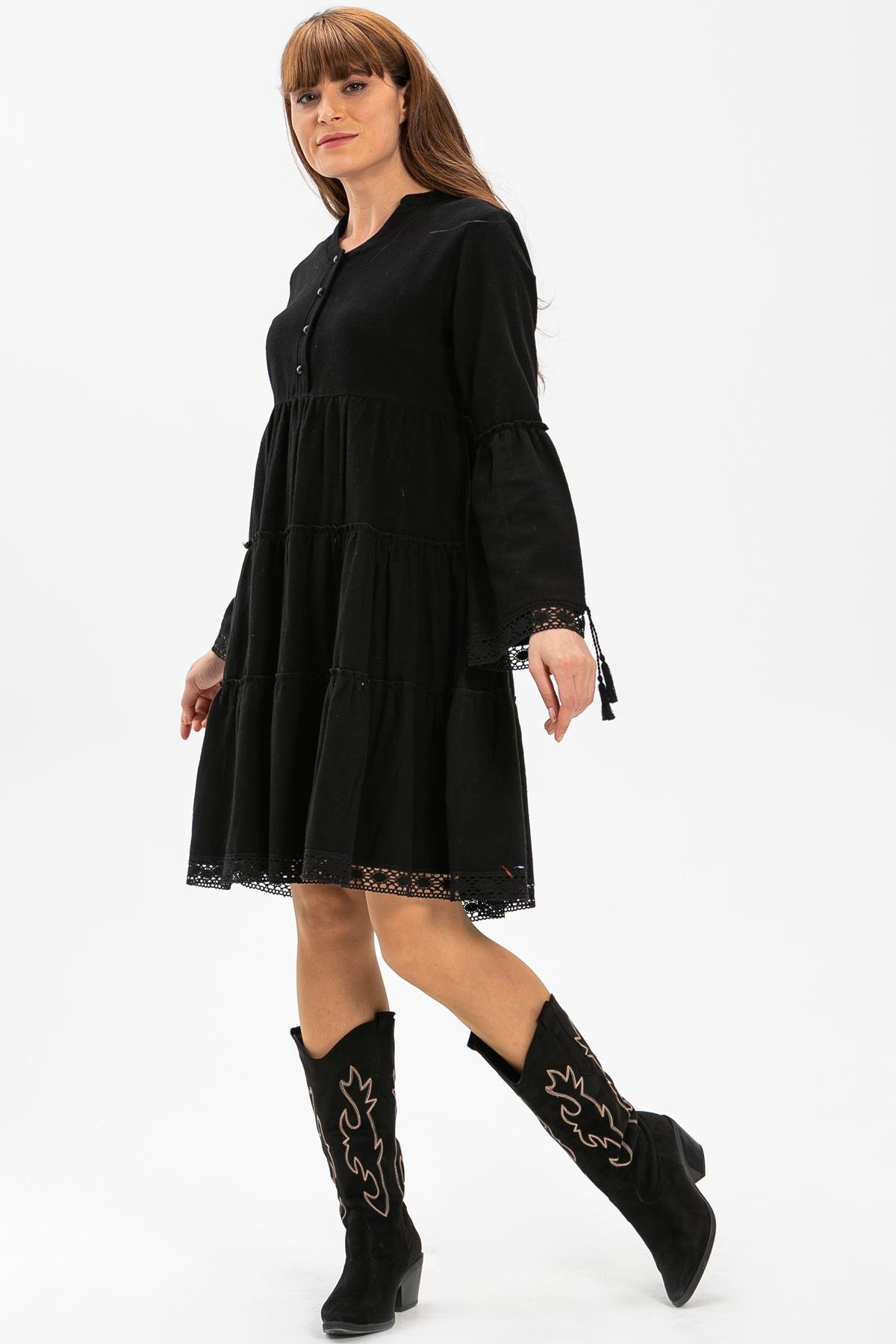 Toptan Seçil Pazen Kısa Elbise Siyah