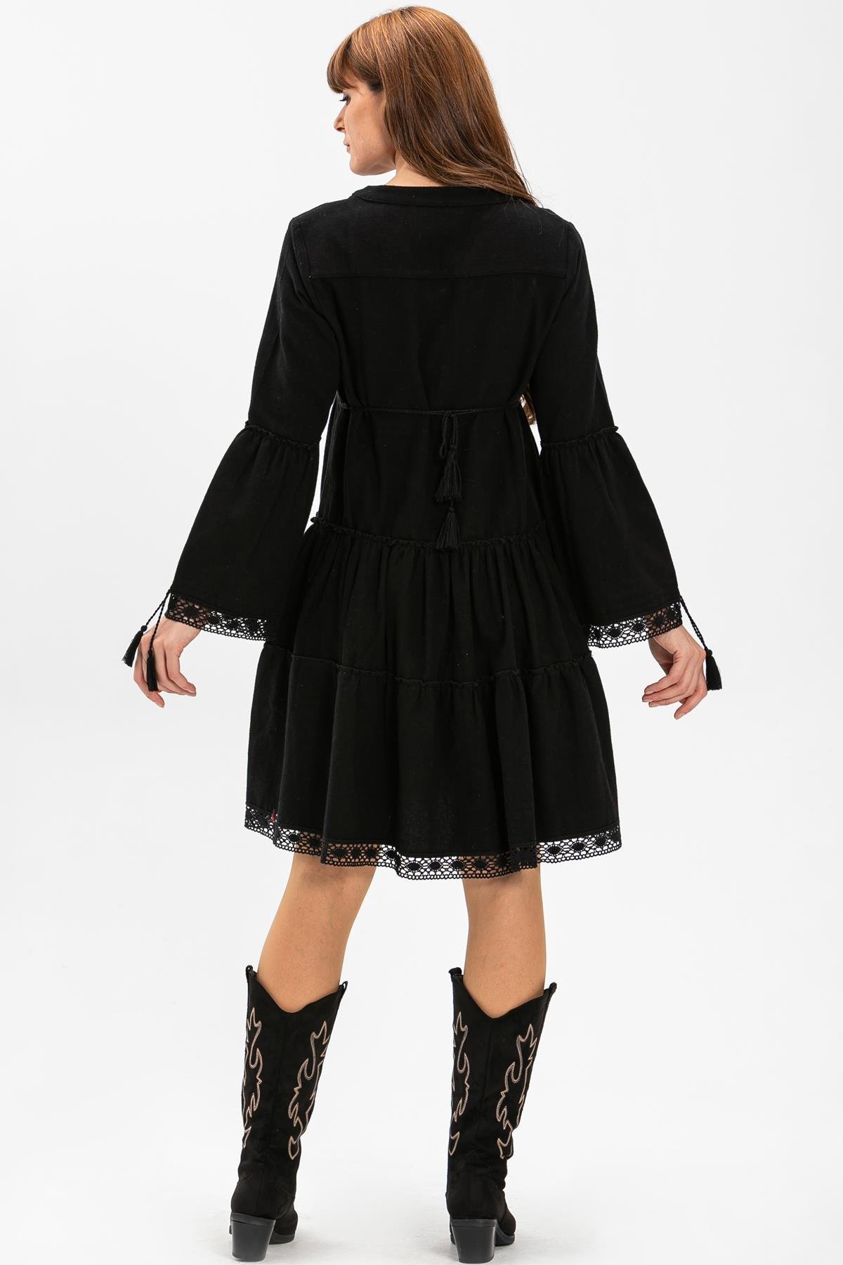 Toptan Seçil Pazen Kısa Elbise Siyah